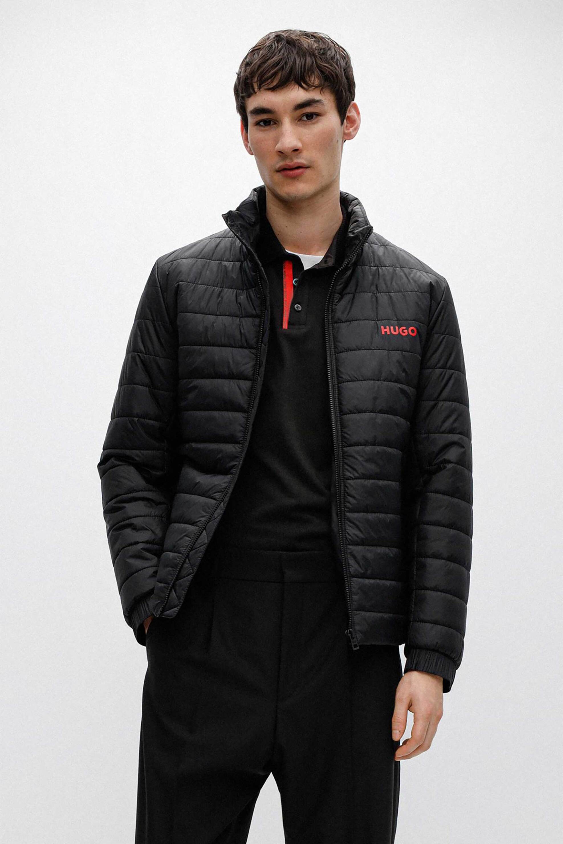 Hugo Boss ανδρικό μπουφάν καπιτονέ με ψηλό γιακά και logo print 