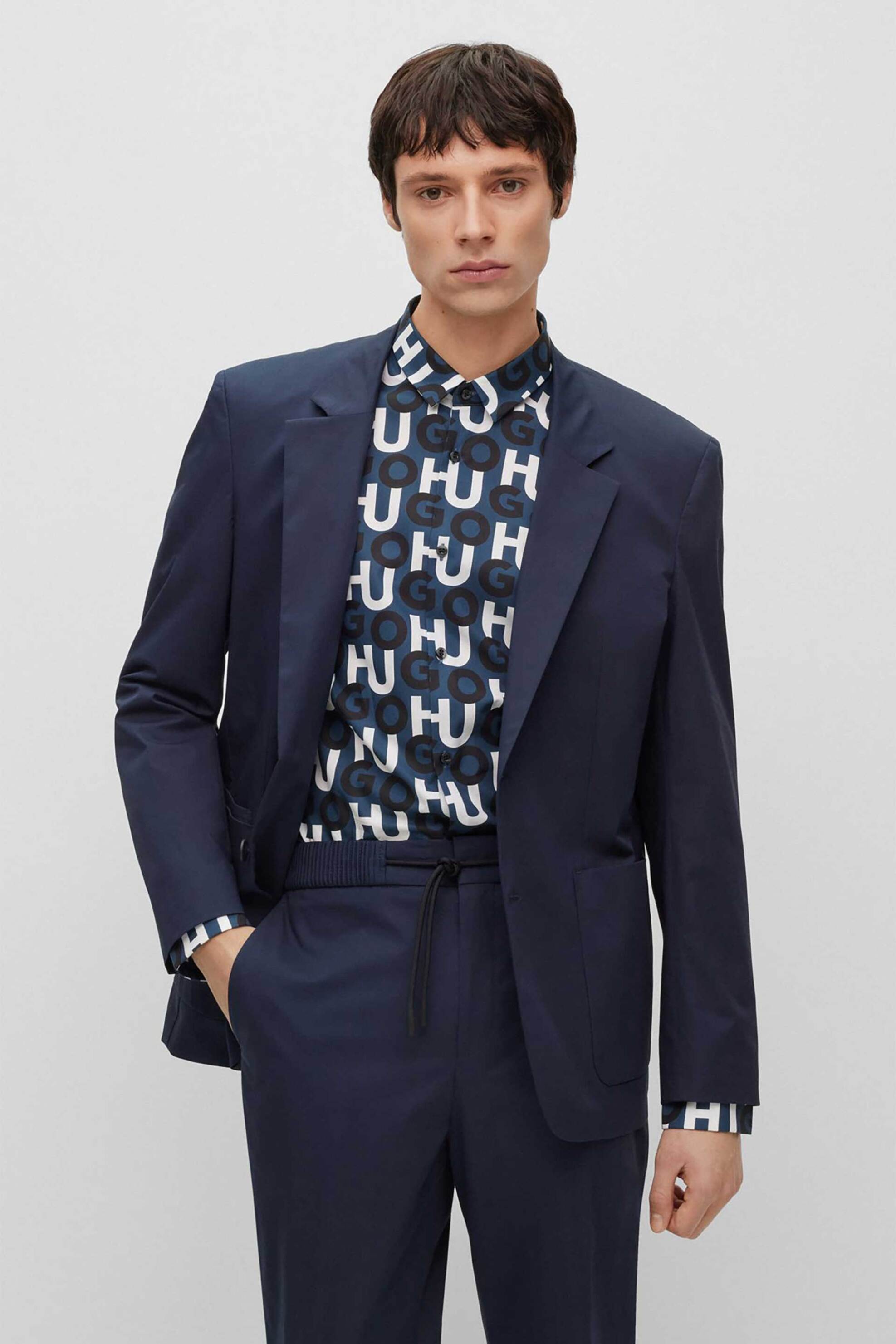 HUGO Hugo Boss ανδρικό σακάκι μονοχρωμο χωρίς επένδυση με τσέπες στο πλαί "Ηaero" - 50487777 Μπλε Σκούρο