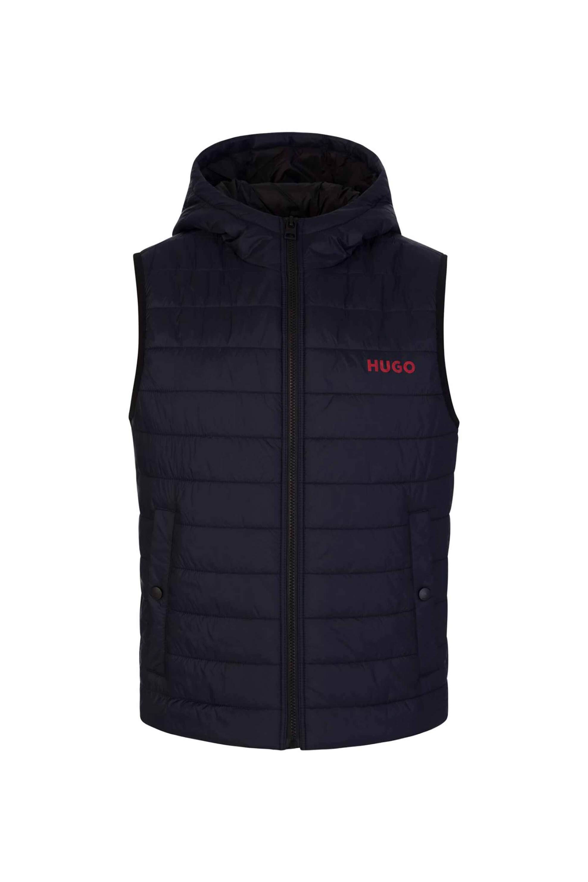 Hugo Boss ανδρικό αμάνικο μπουφάν με καπιτονέ σχέδιο, κουκούλα και λογότυπο 