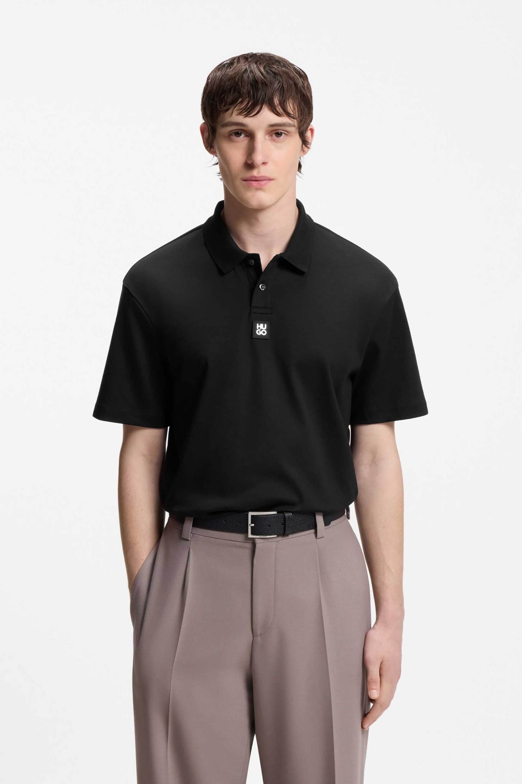 Hugo Boss ανδρική μπλούζα πόλο μονόχρωμη με logo patch Regular Fit "Deabono" - 50517638 Μαύρο φωτογραφία