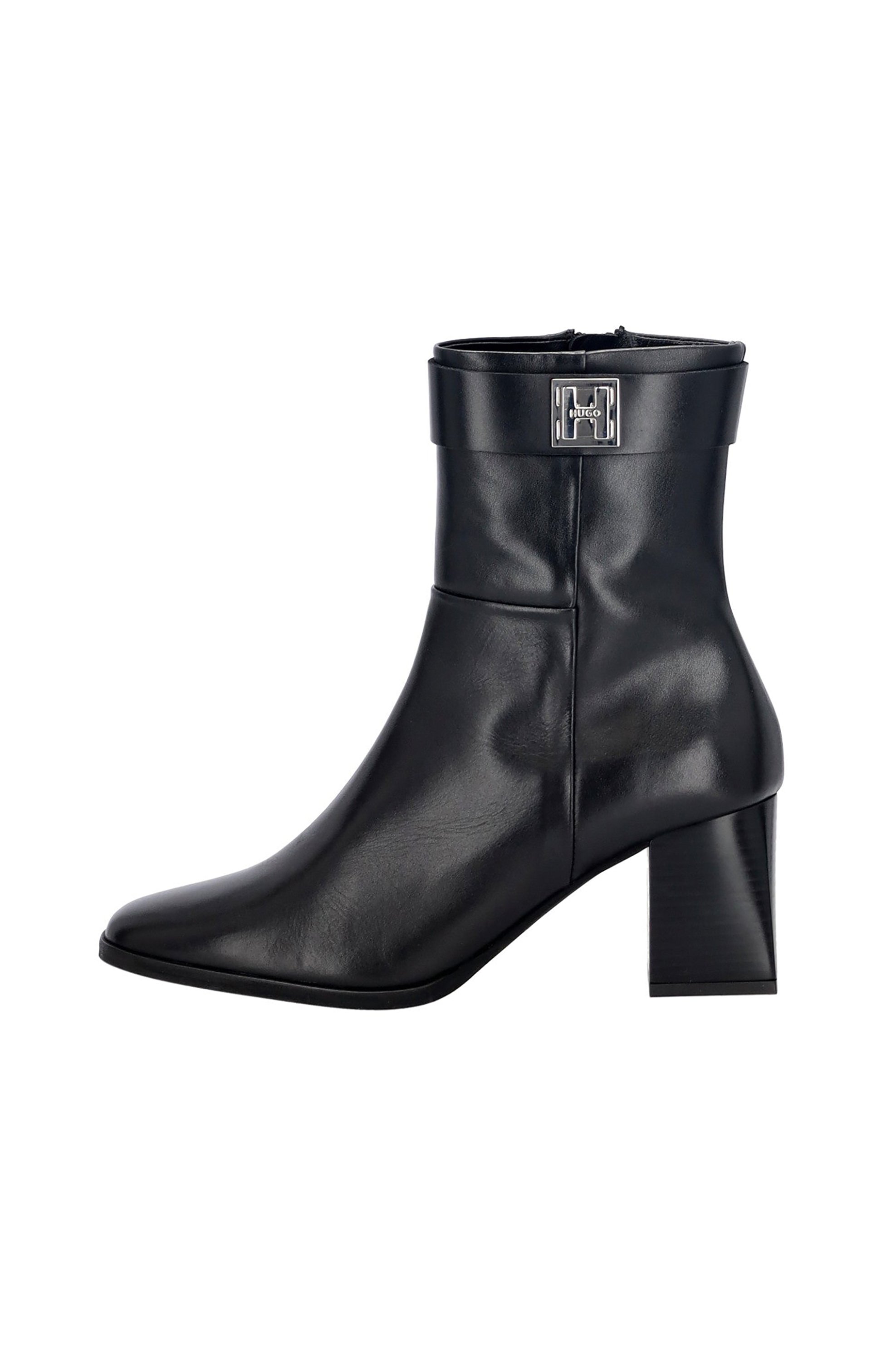 HUGO Hugo Boss γυναικεία ankle δερμάτινα μποτάκια με μεταλλικό λογότυπο "Gaia" - 50480943 Μαύρο