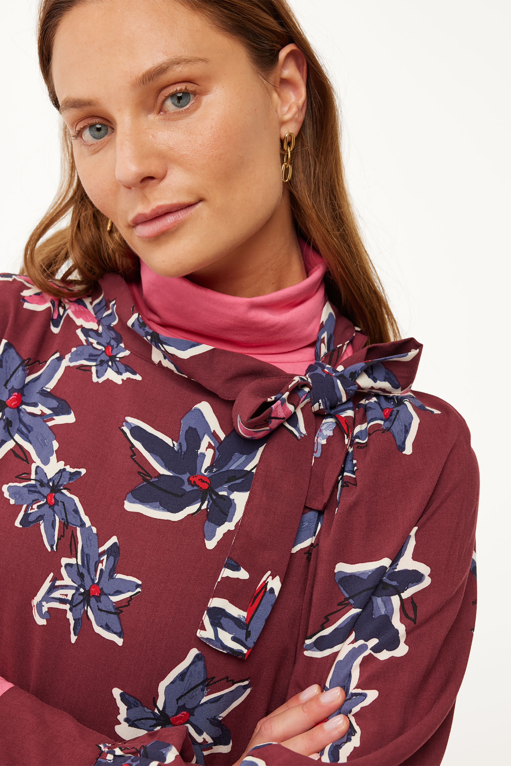 Mexx γυναικείο midi φόρεμα με floral print A line - XC0613026W Μπορντό