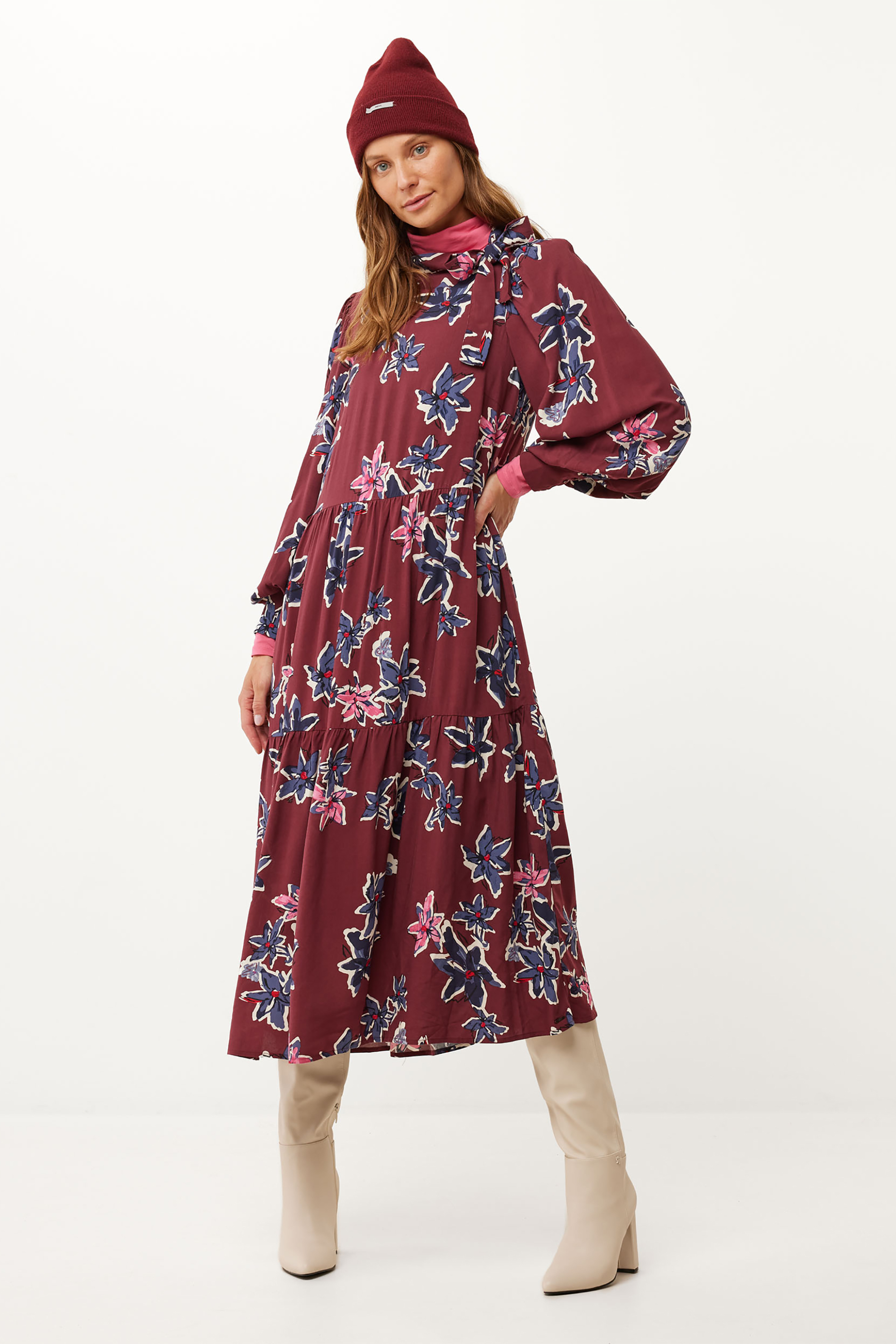 MEXX Mexx γυναικείο midi φόρεμα με floral print A line - XC0613026W Μπορντό - 3