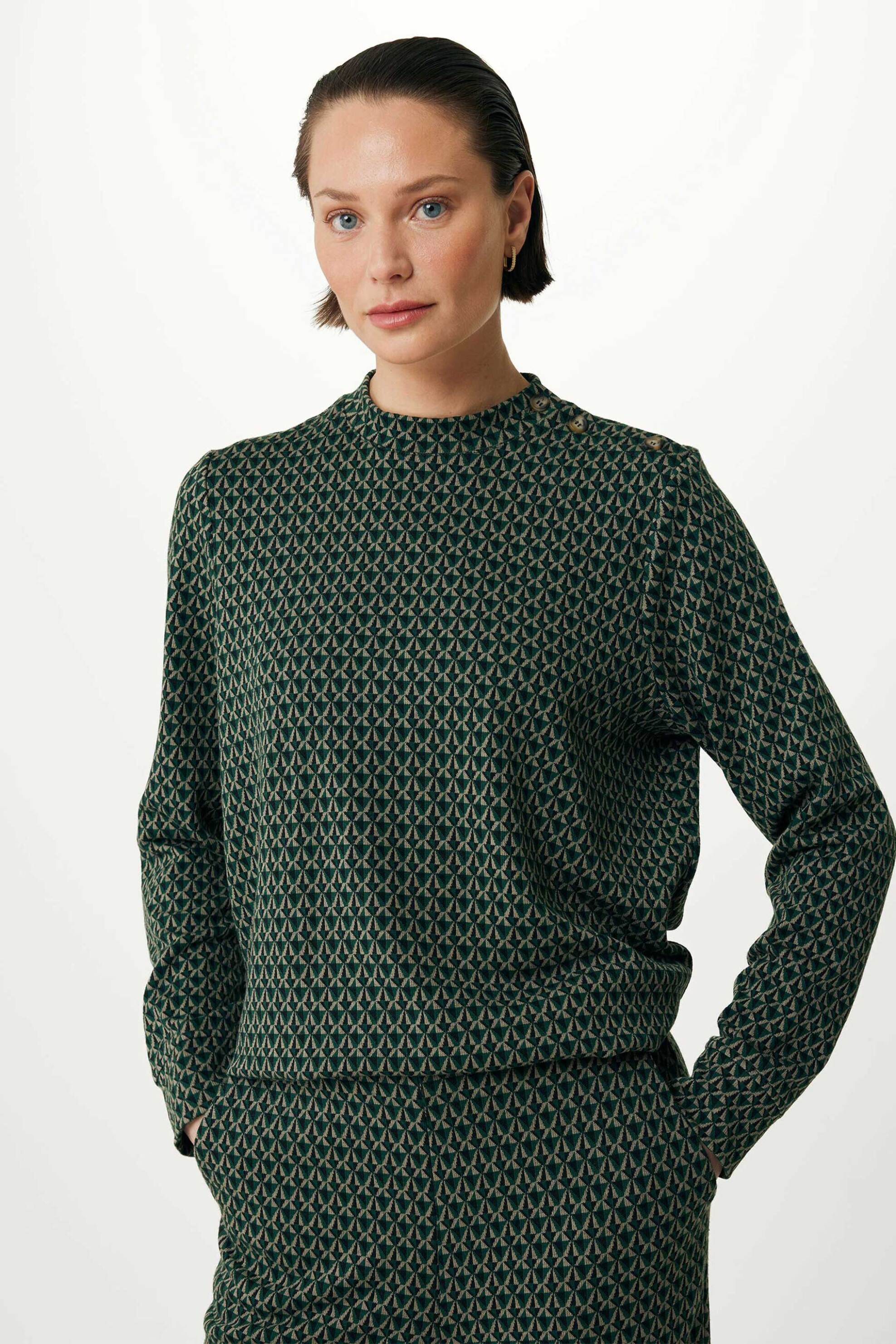 Mexx γυναικεία jacquard μπλούζα με μικροσχέδιο - TU2191036W Πράσινο Σκούρο