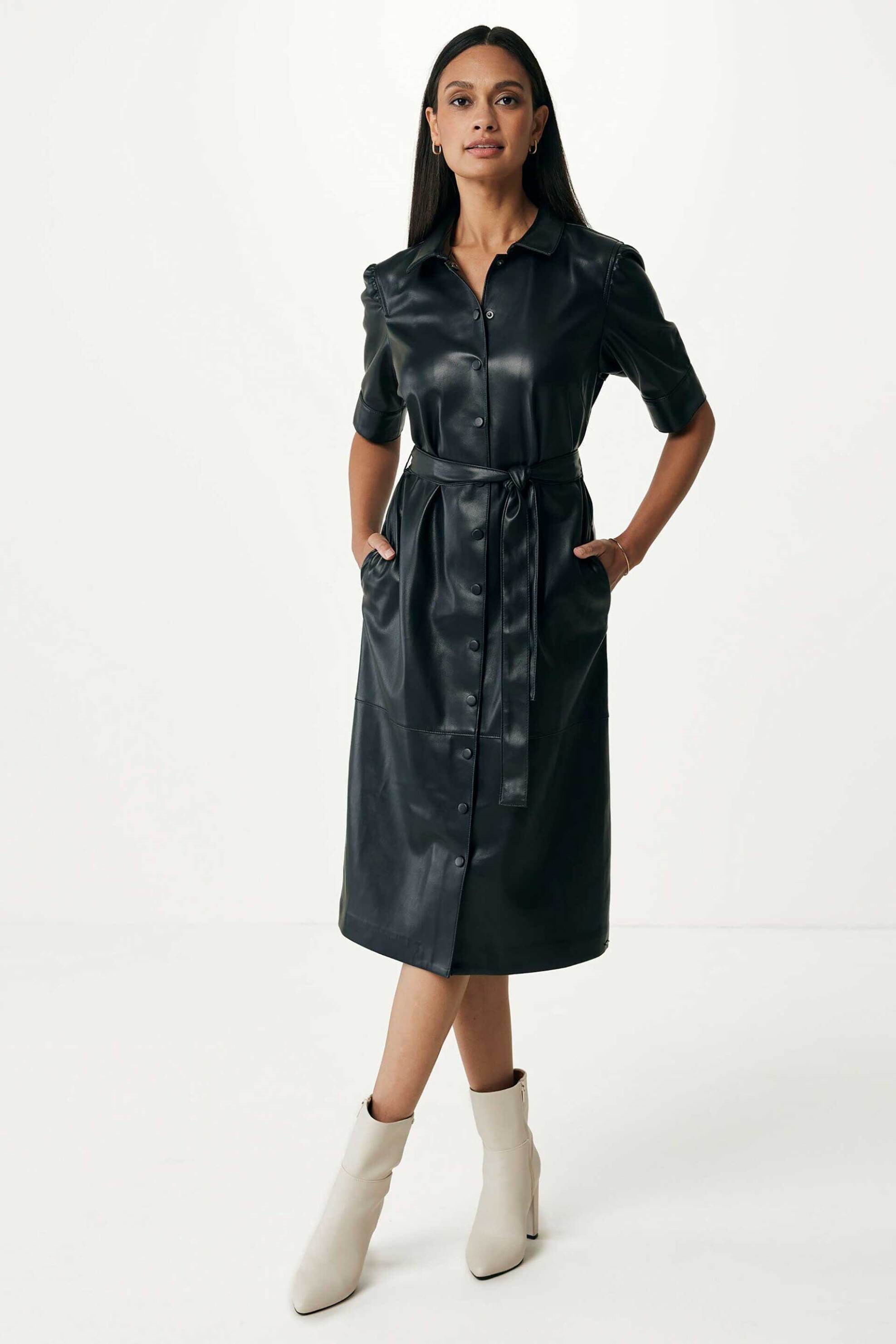 Mexx γυναικείο σεμιζιέ mini φόρεμα faux leather - NO0614036W Μαύρο