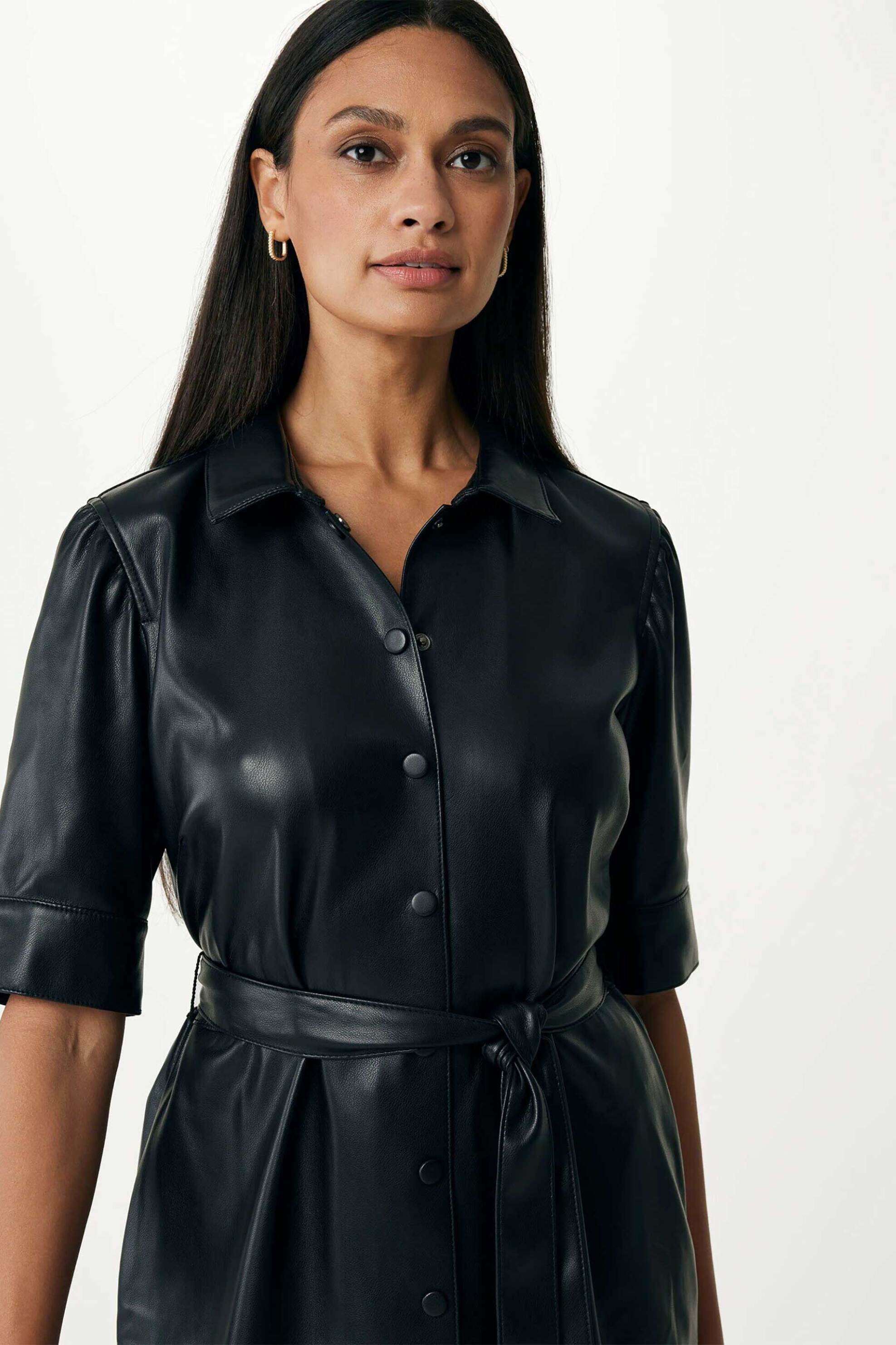 Mexx γυναικείο σεμιζιέ mini φόρεμα faux leather - NO0614036W Μαύρο