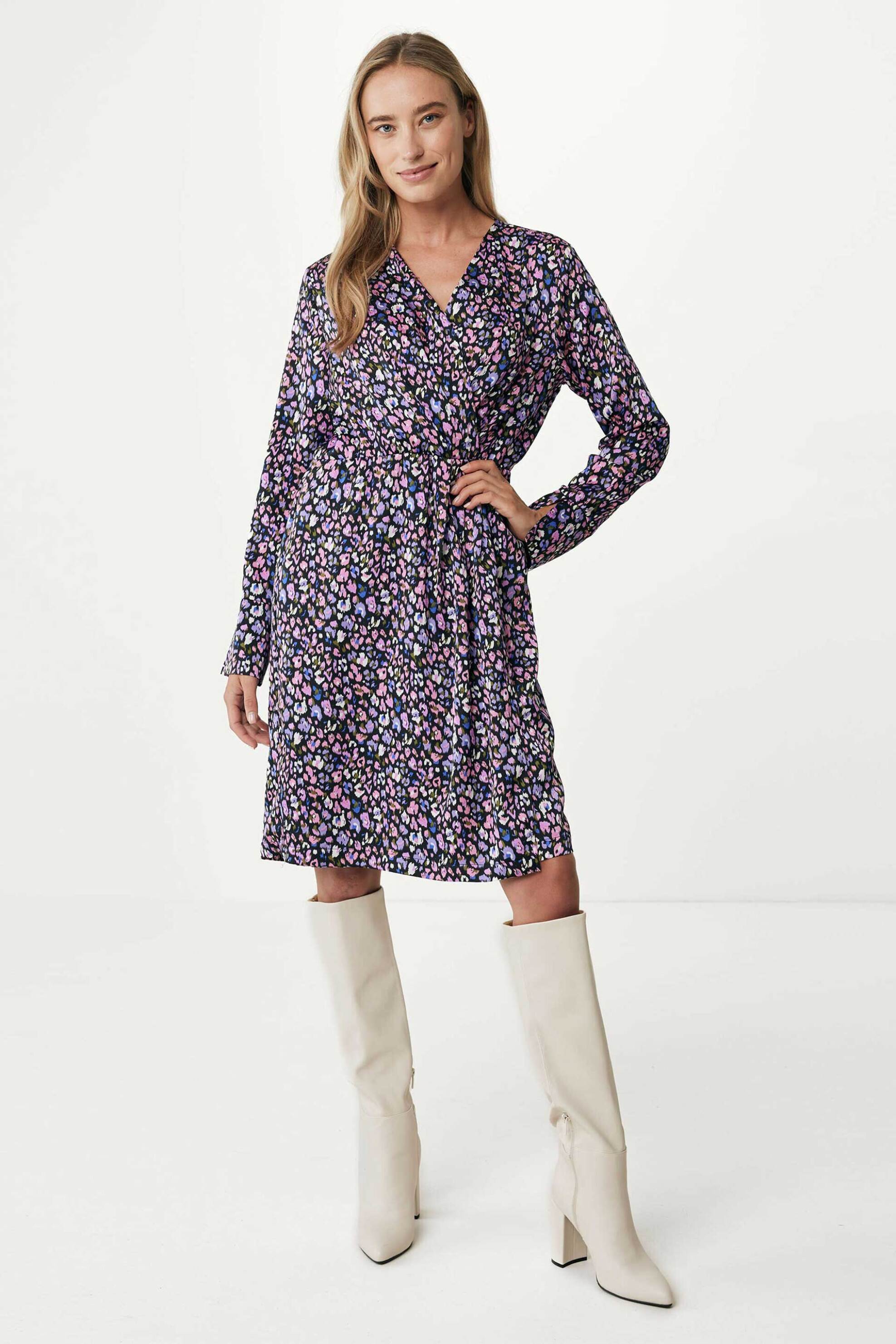 Mexx γυναικείo mini φόρεμα floral φόρεμα με μακρύ μανίκι - XC0645036W Μοβ Σκούρο