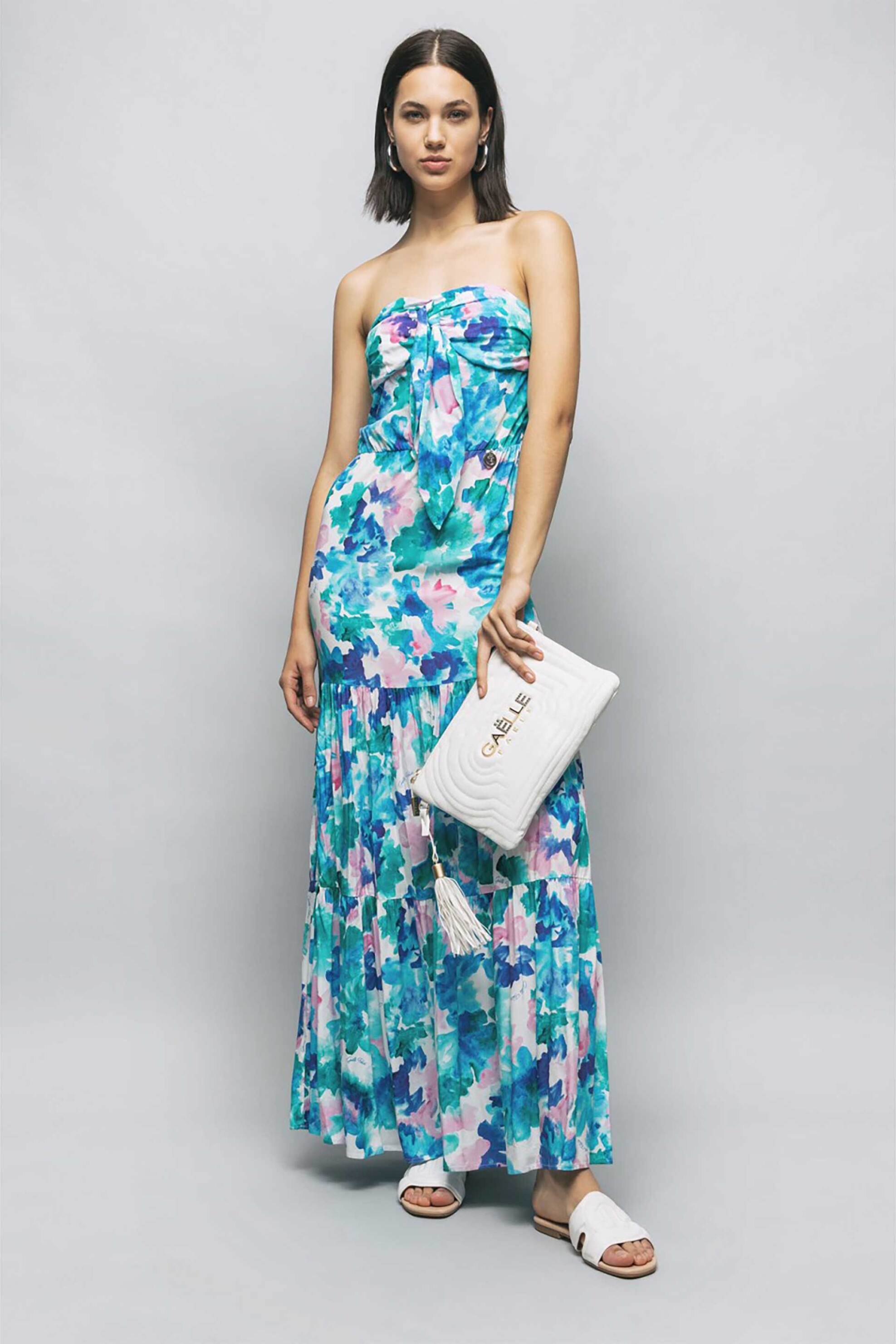 GAELLE Gaelle γυναικείο maxi φόρεμα στράπλες με floral print - GBDP16196