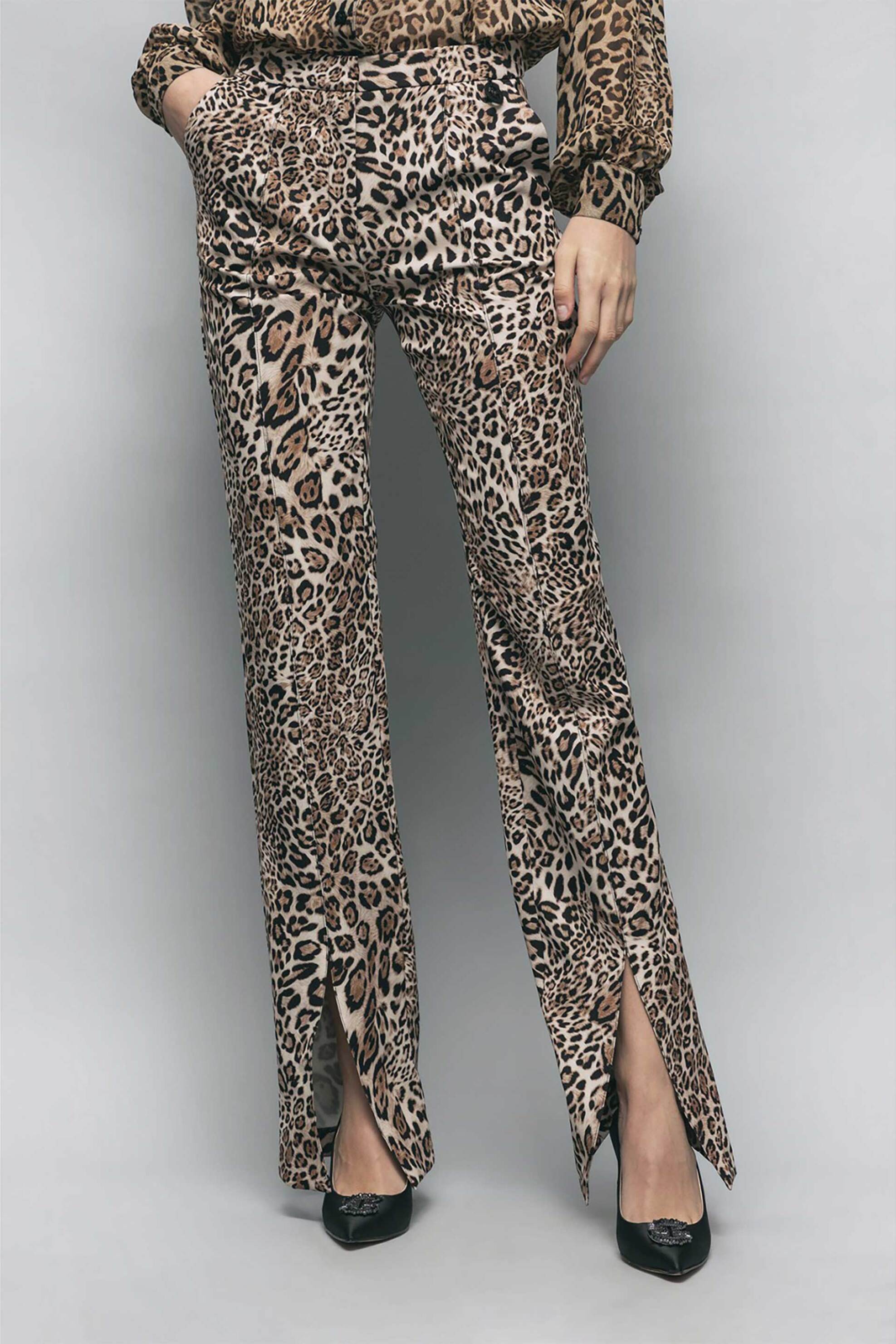 GAELLE Gaelle γυναικείο παντελόνι animal print με ανοίγματα - GBDP16565 Καφέ - 2