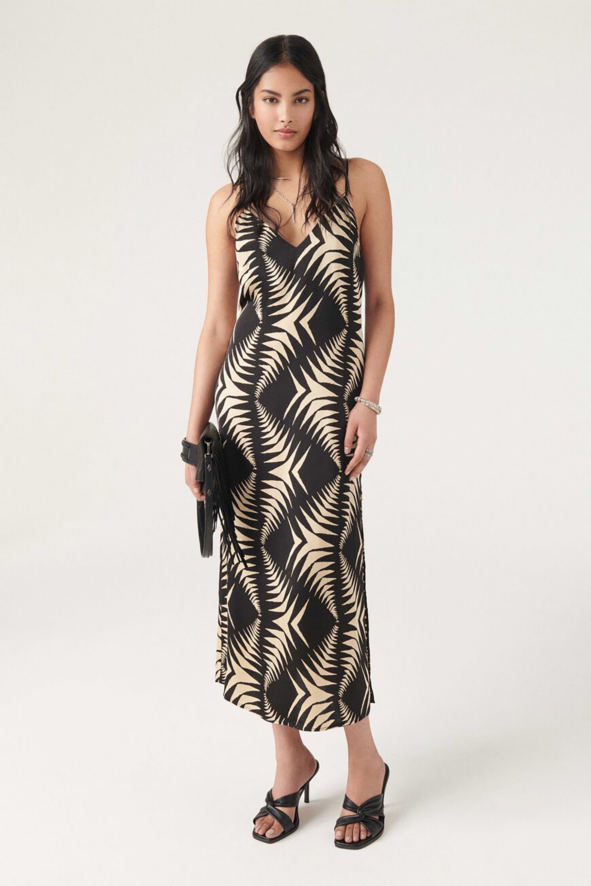 BA&SH ba&sh γυναικείο midi slip φόρεμα με all-over graphic two-tone print "Napi" - 1E23NAPI Μαύρο