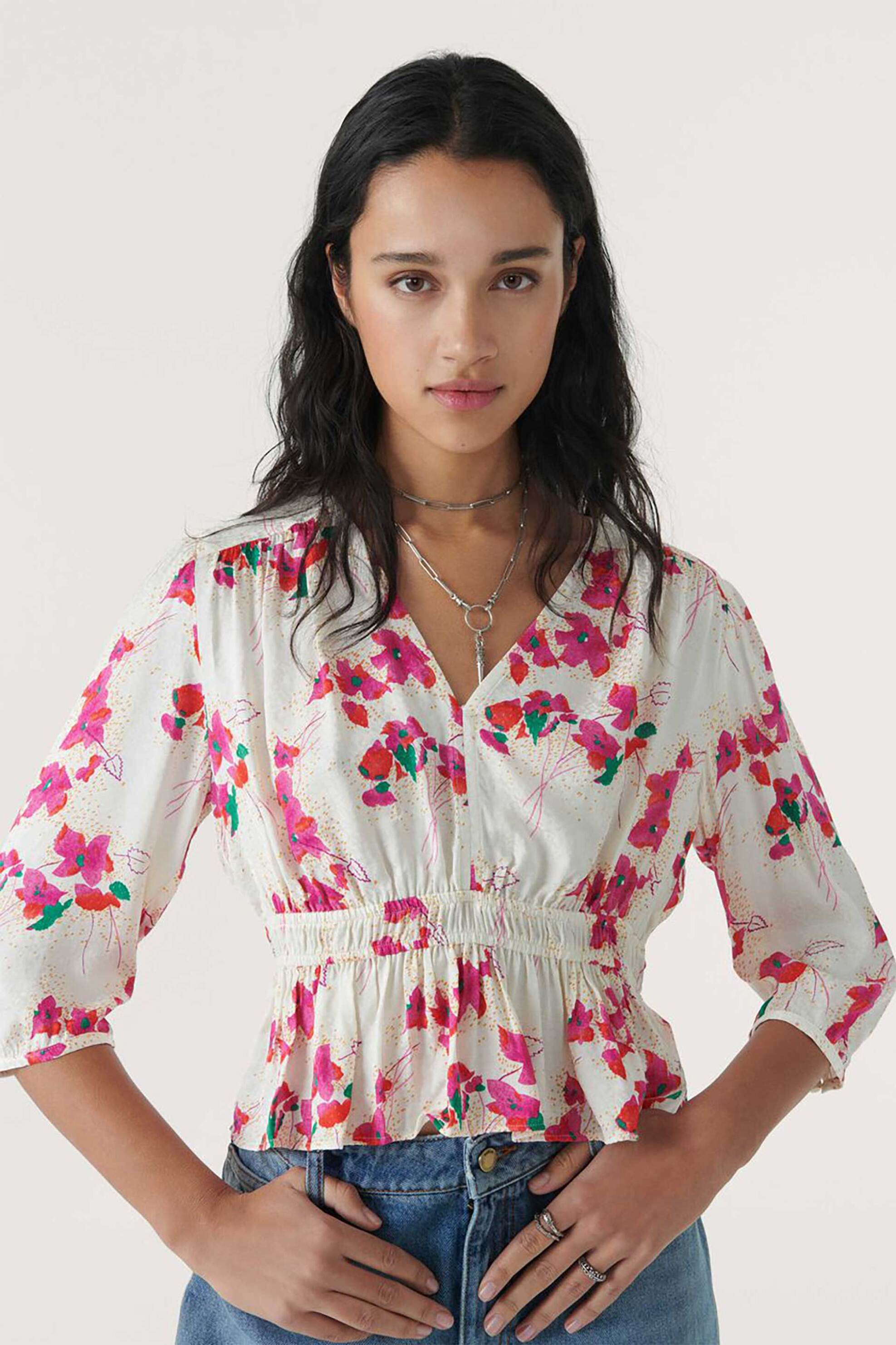 BA&SH ba&sh γυναικεία μπλούζα με μανίκι 3/4 και all-over floral print "Edon" - 1E23EDON Εκρού