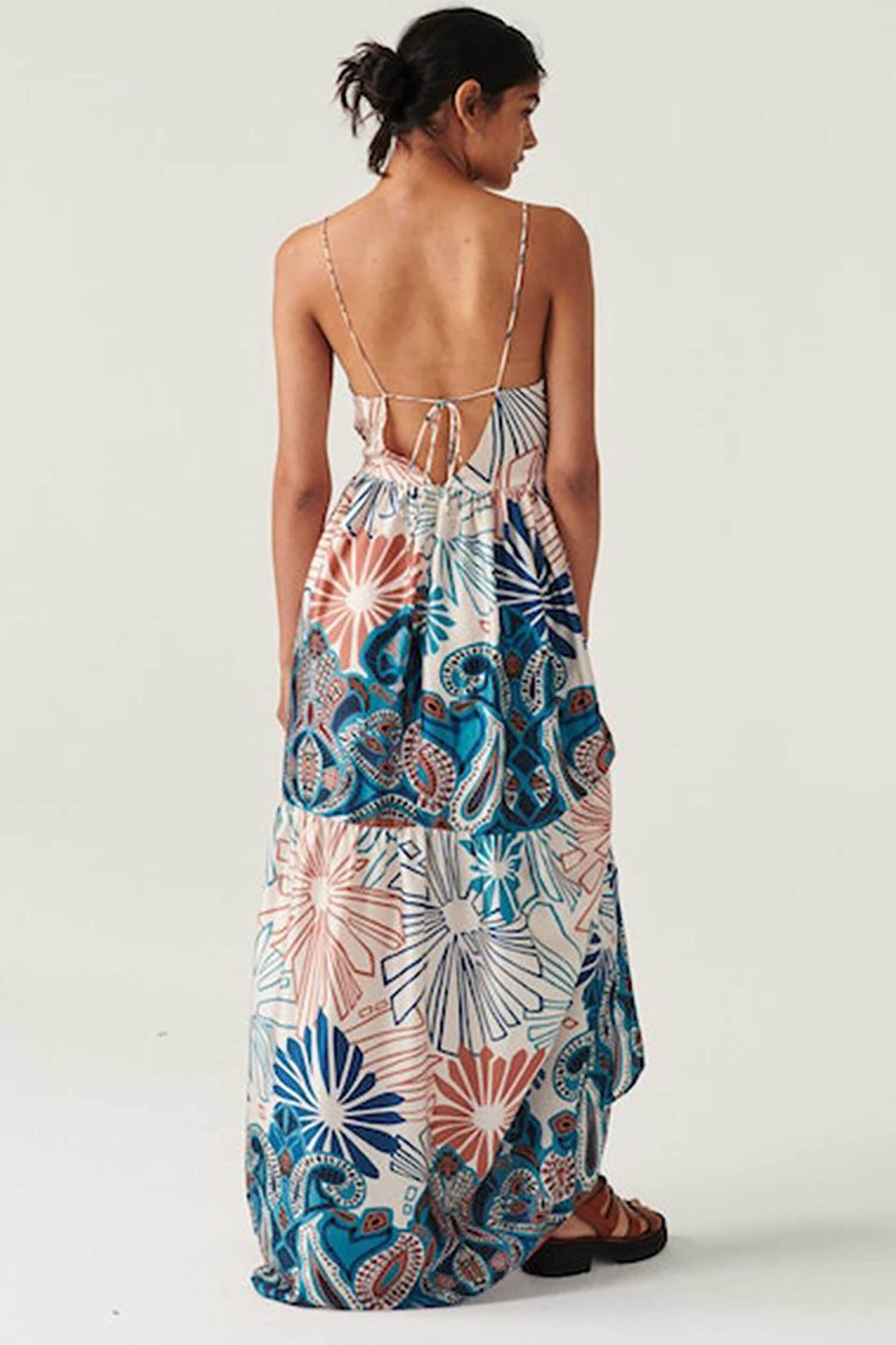 BA&SH ba&sh γυναικείο maxi φόρεμα με all-over colorful print και cut-out λεπτομέρεια μπροστά "Joyce" - 1E23JOYC Τυρκουάζ - 3