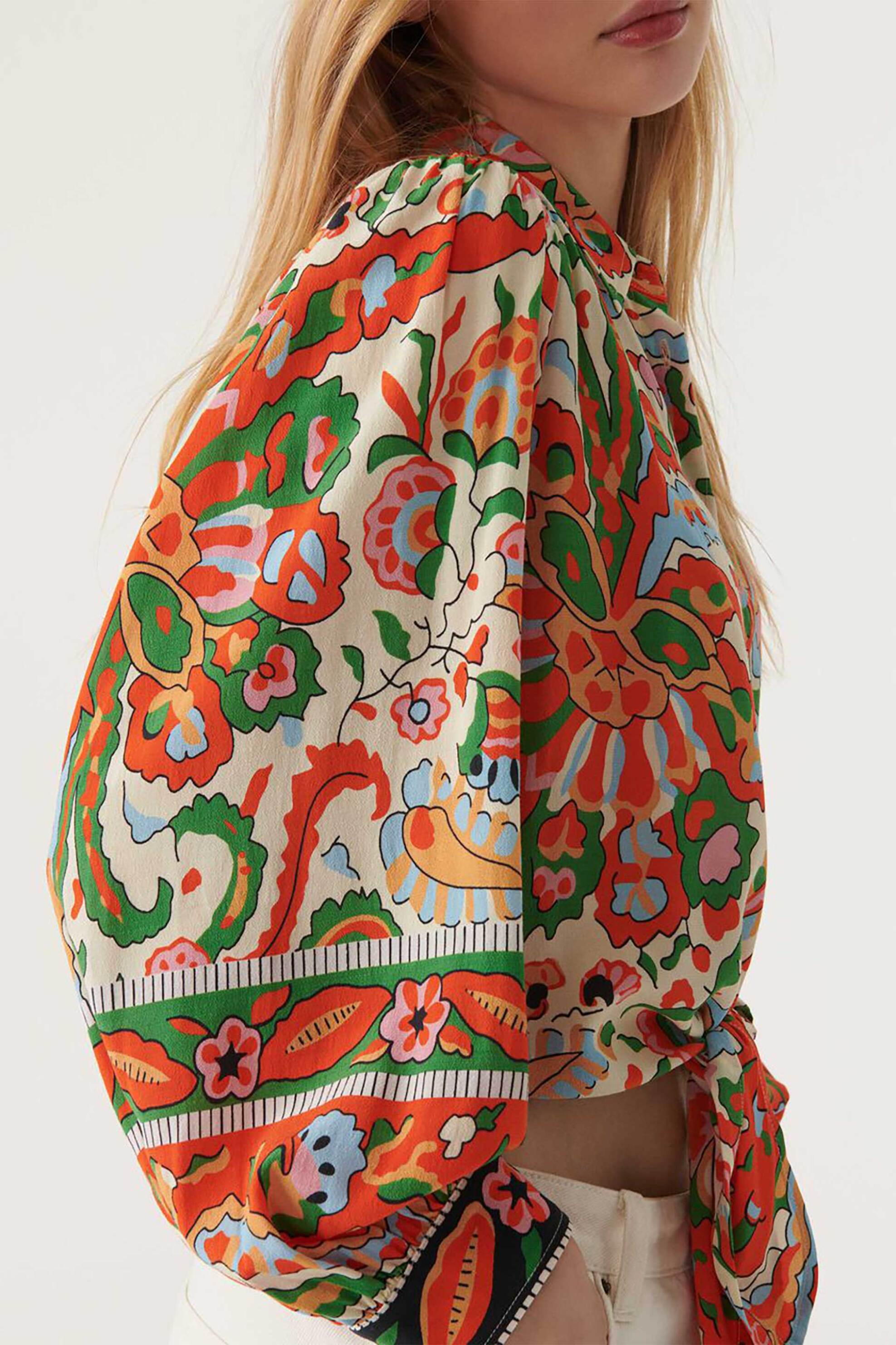 ba&sh γυναικείο πουκάμισο με all-over retro pattern και φιόγκο μπροστά 