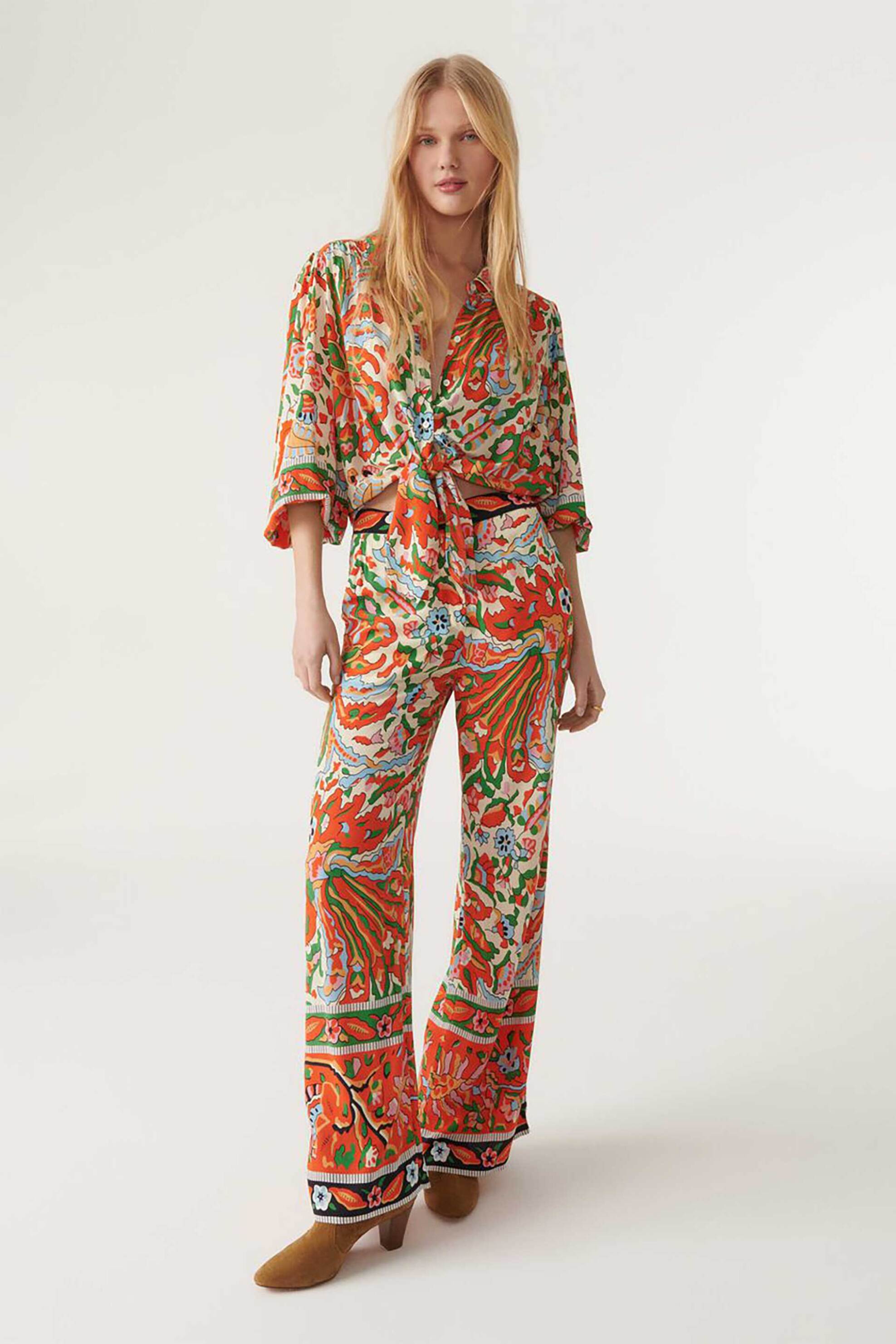 ba&sh γυναικεία παντελόνα ψηλόμεση με all-over retro pattern και τσέπες "Milou" - 1E23MILO Εκρού