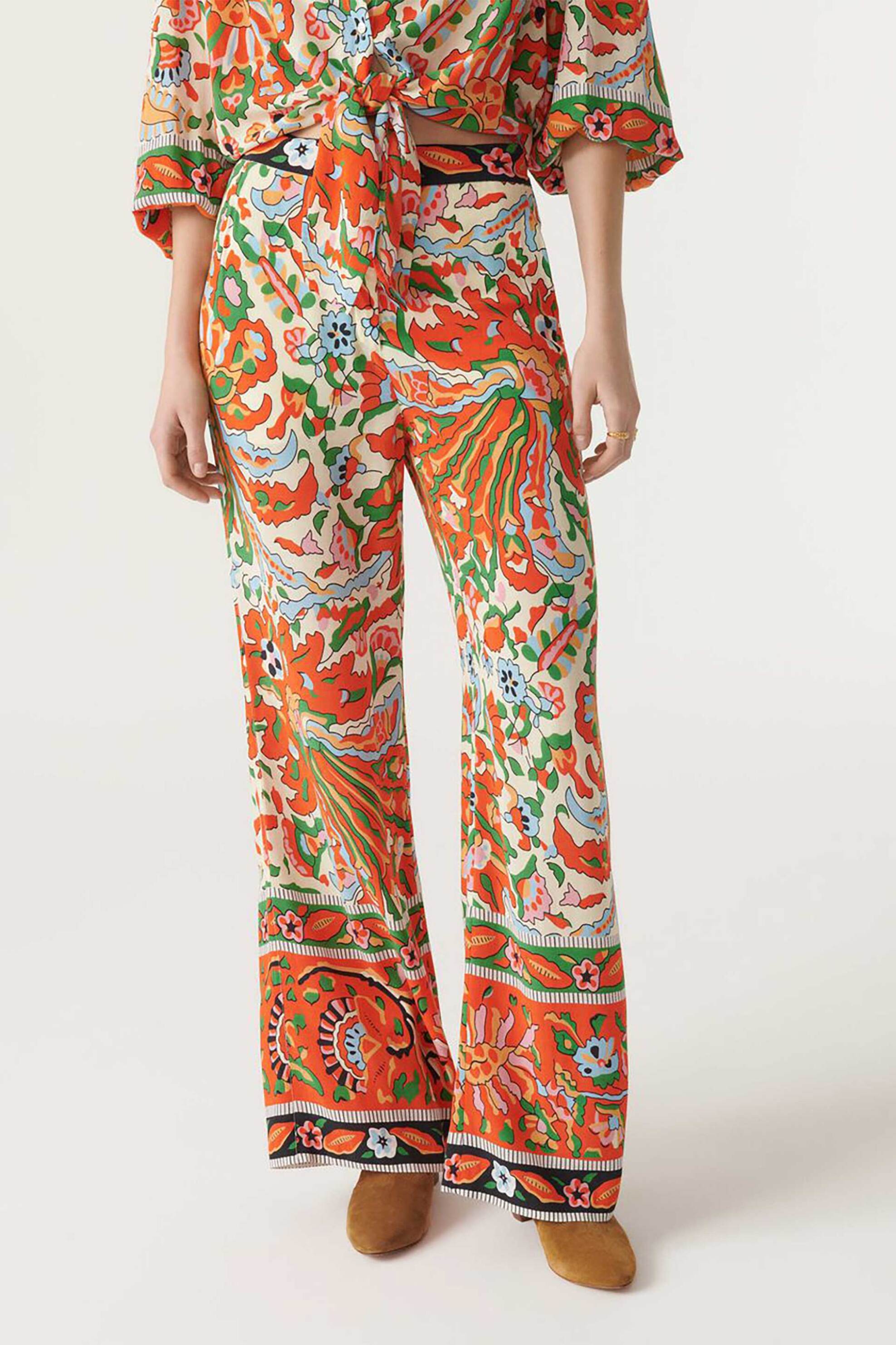 BA&SH ba&sh γυναικεία παντελόνα ψηλόμεση με all-over retro pattern και τσέπες "Milou" - 1E23MILO Εκρού - 2