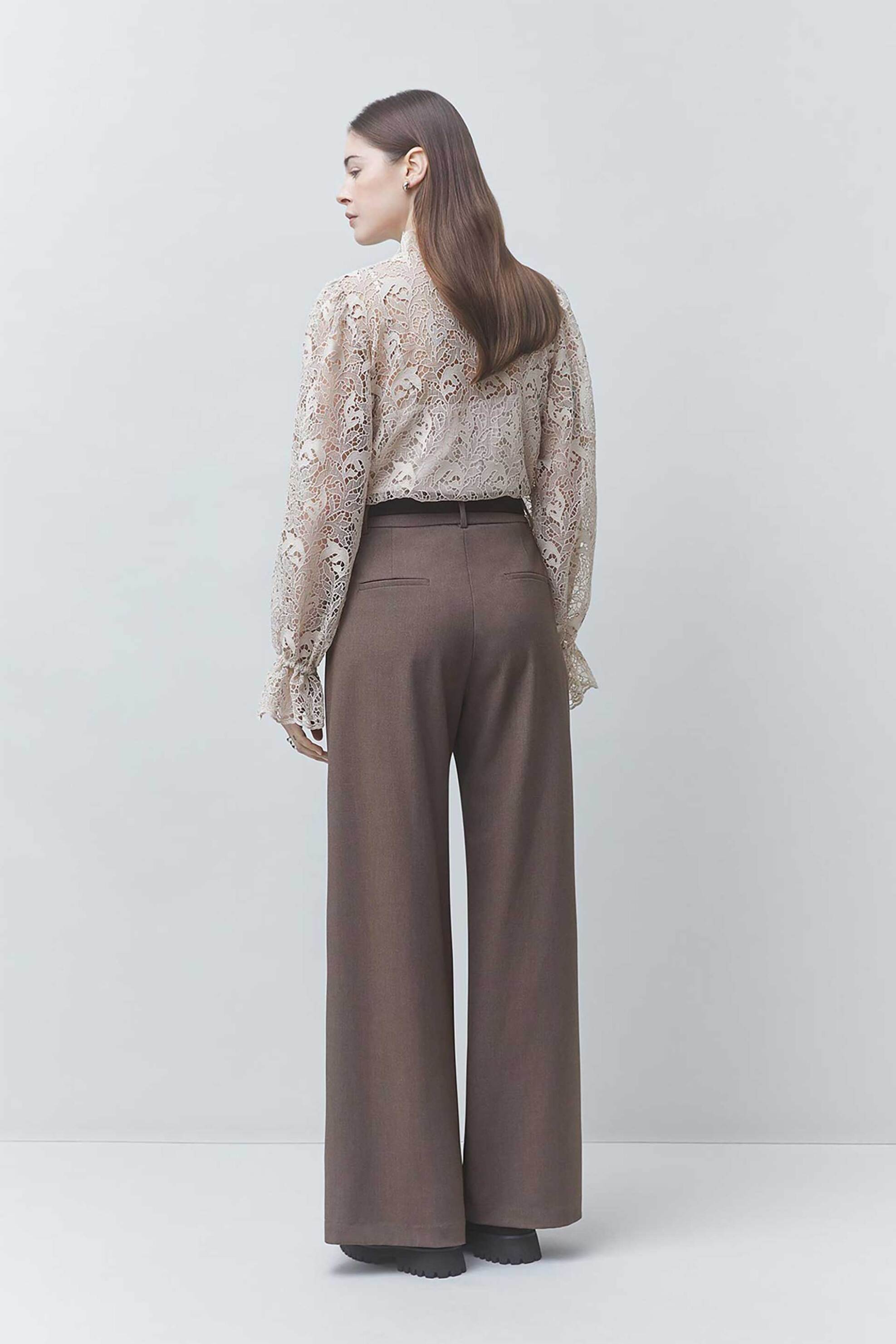 SUNCOO PARIS Suncoo Paris γυναικείο παντελόνι μονόχρωμο Wide Leg"Jonas" - C04371H26 Καφέ - 3
