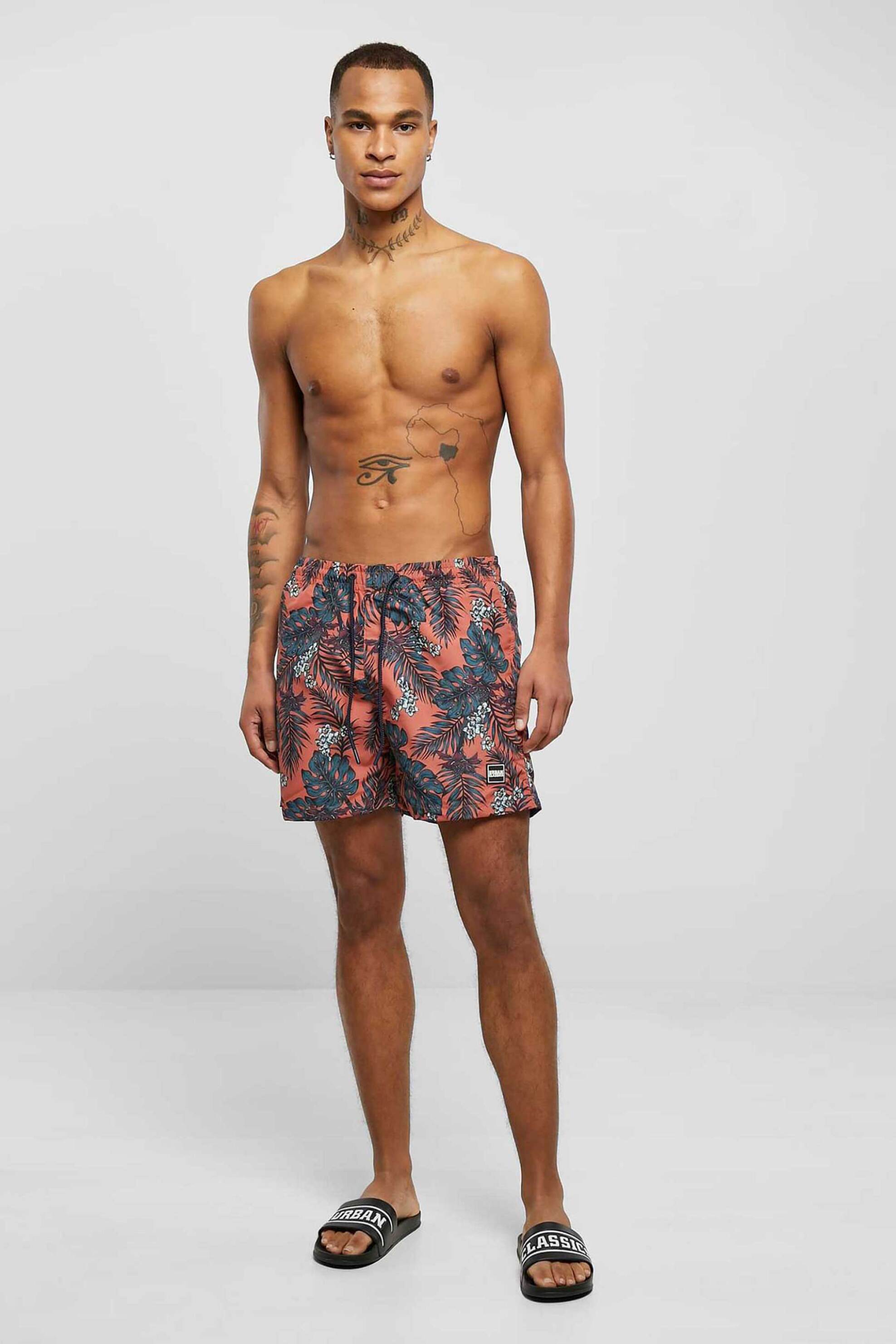 URBAN CLASSICS Urban Classics ανδρικό μαγιό με all-over print - TB2679 Ροδακινί