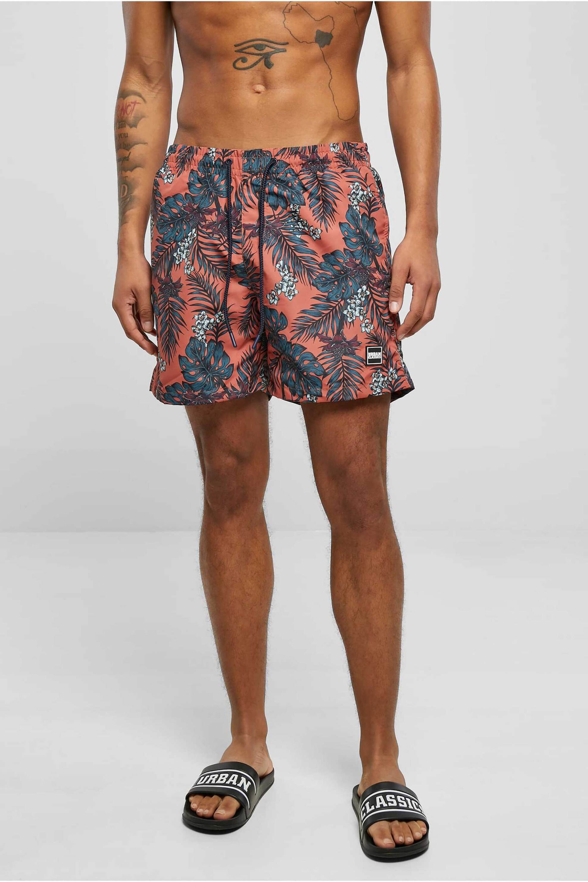 Urban Classics ανδρικό μαγιό με all-over print - TB2679 Ροδακινί φωτογραφία