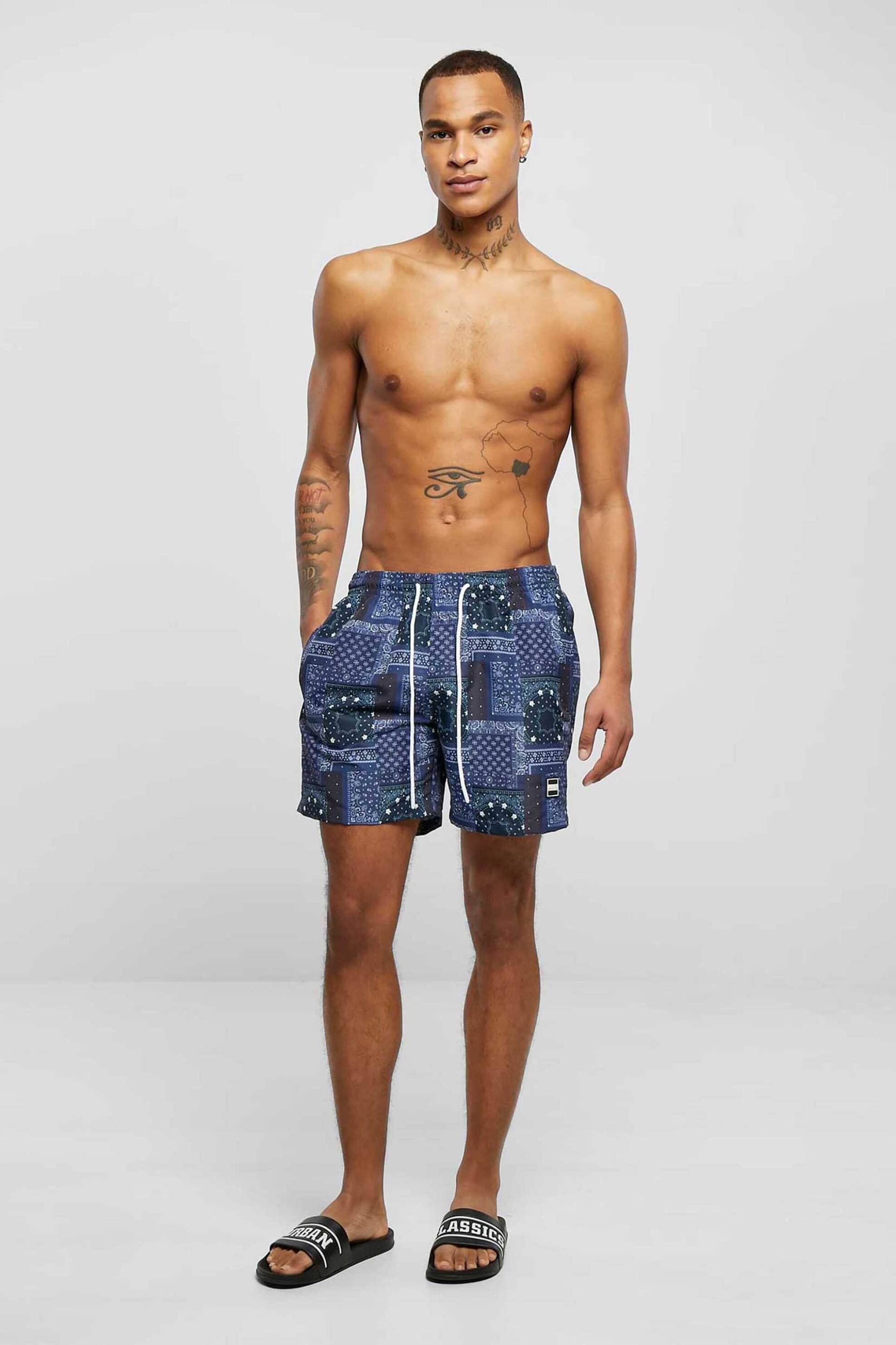 URBAN CLASSICS Urban Classics ανδρικό μαγιό με all-over print - TB2679 Μπλε