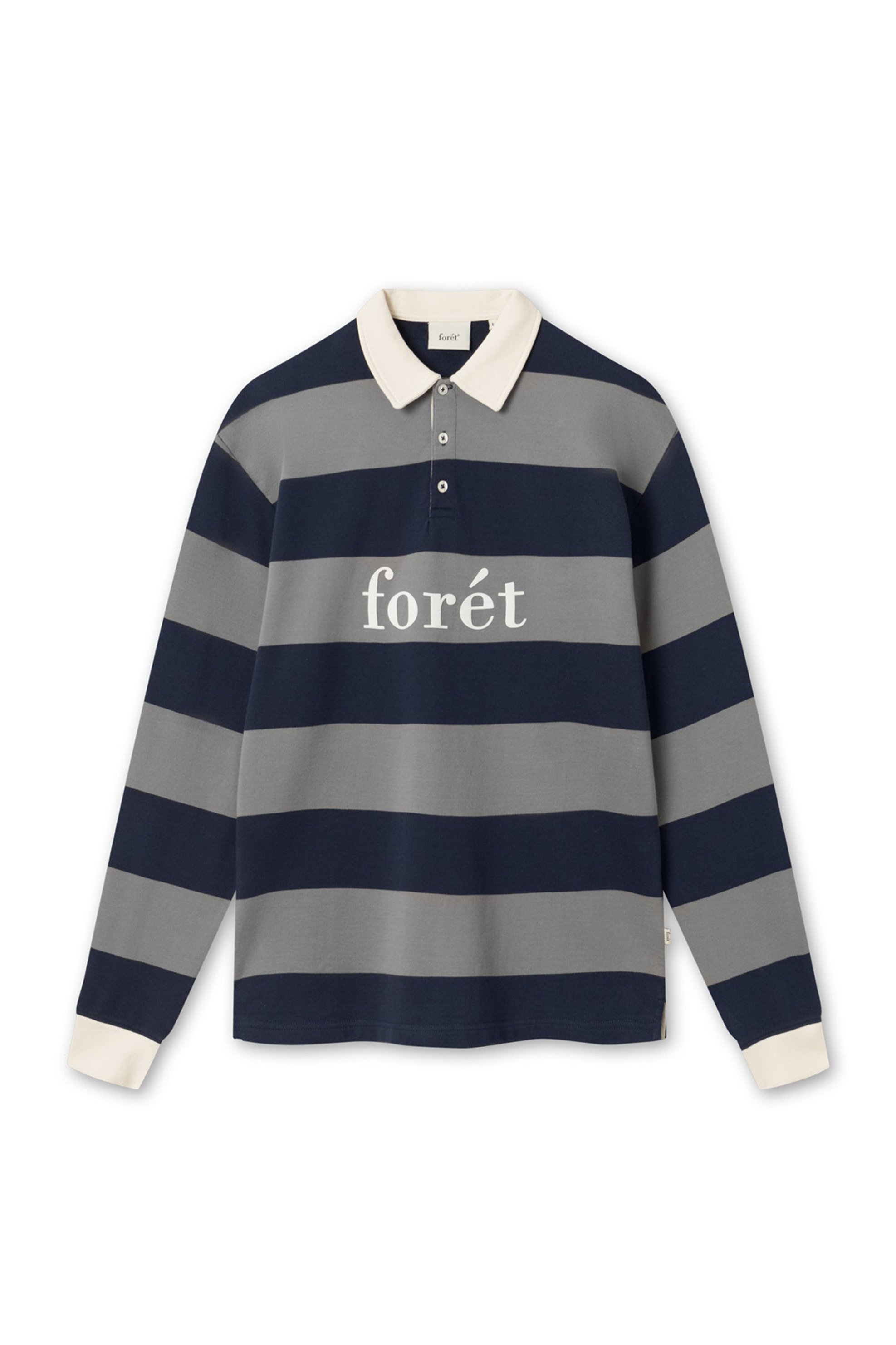 FORÉT Forét ανδρική πόλο μπλούζα με ριγέ σχέδιο και contrast logo print μπροστά "Match" - 2543 Ανθρακί