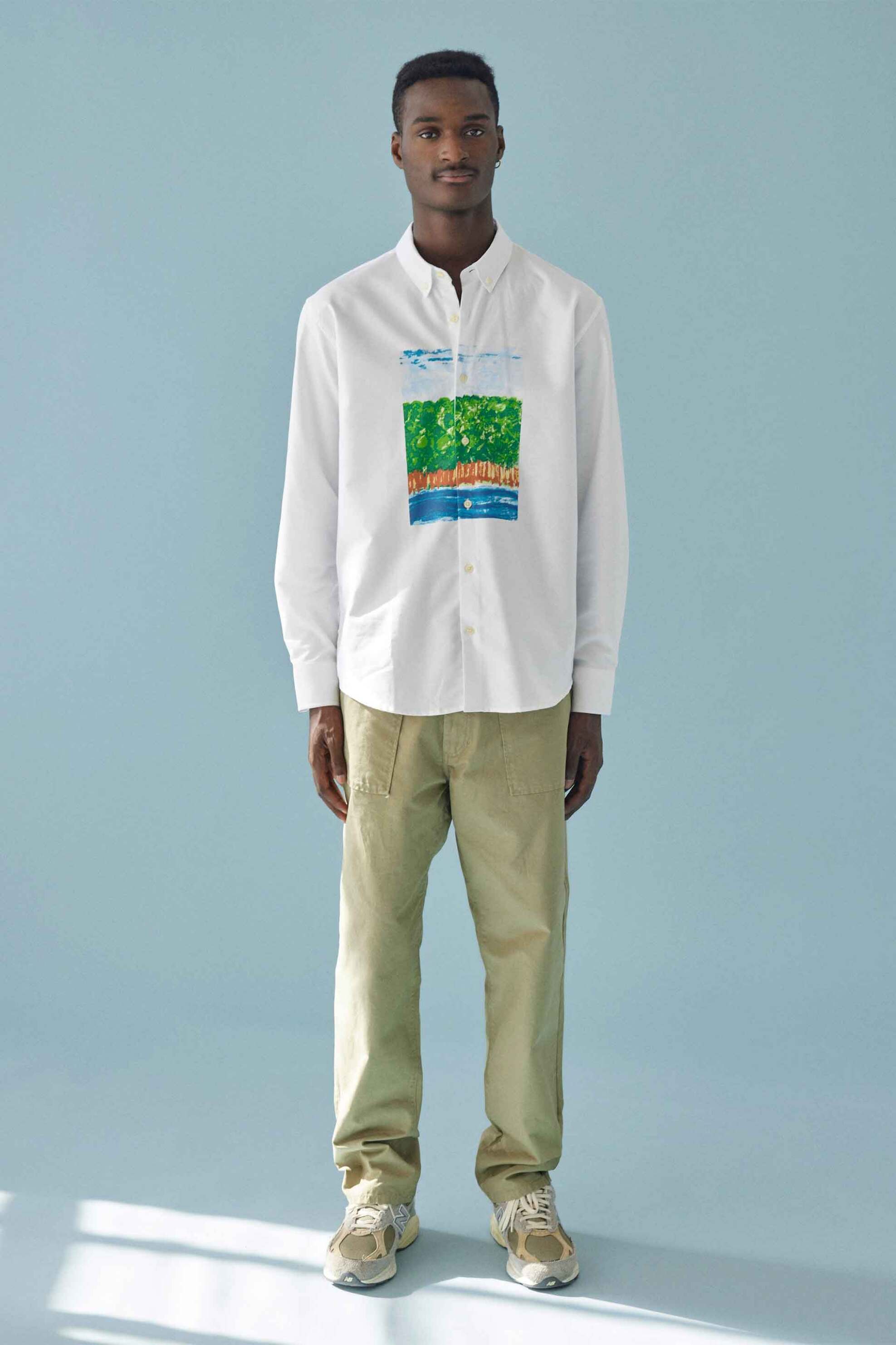 FORÉT Forét ανδρικό πουκάμισο button down με graphic print Regular Fit "Brisk" - 2759 Λευκό