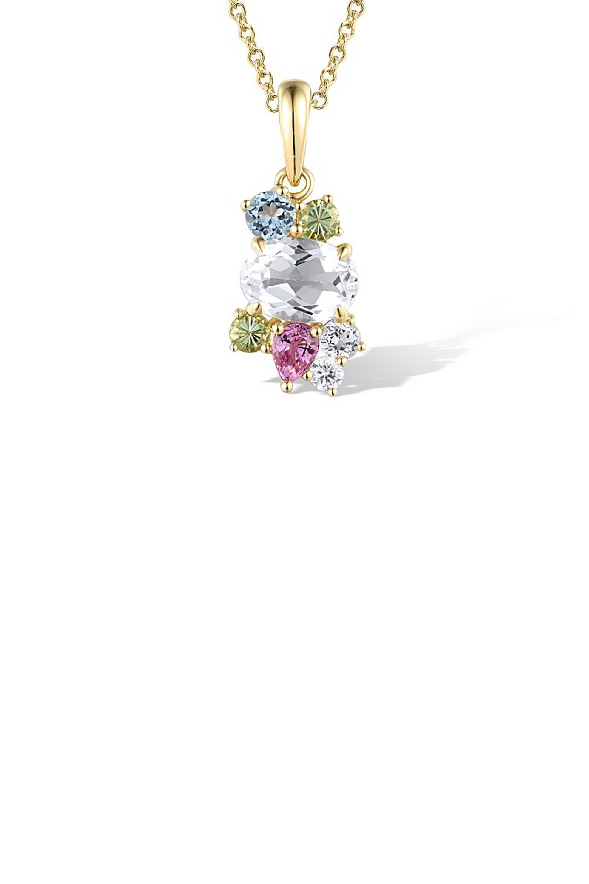 Li - LA - LO Li - LA - LO γυναικείο μενταγιόν από χρυσό 14K με blue topaz, πράσινο γρανάτη, ροζ ζαφείρι και λευκό τοπάζι 
