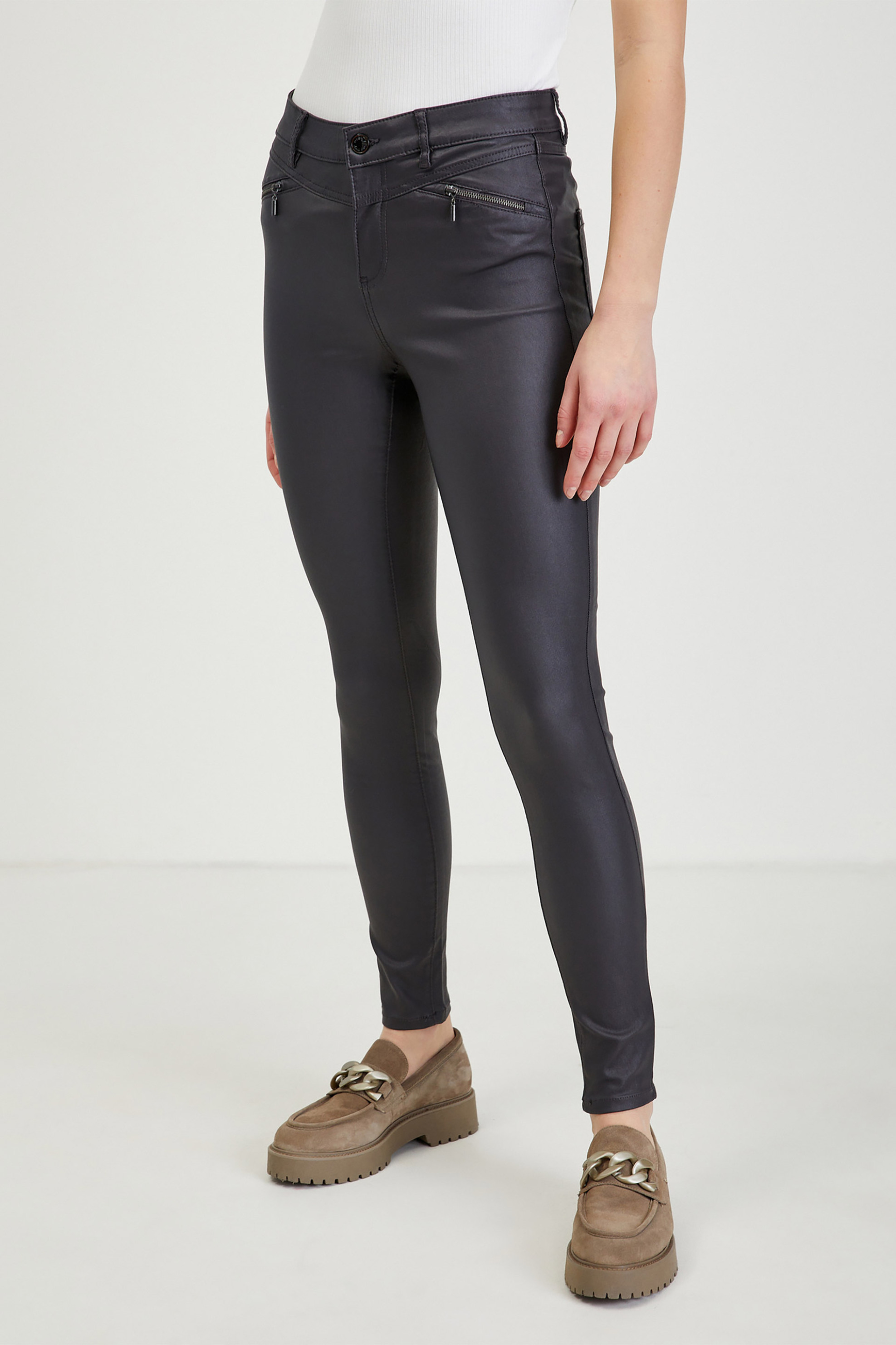 Orsay γυναικείο παντελόνι με όψη δέρματος και τσέπες με φερμουάρ Skinny Fit - 319257-659000 Γκρι φωτογραφία