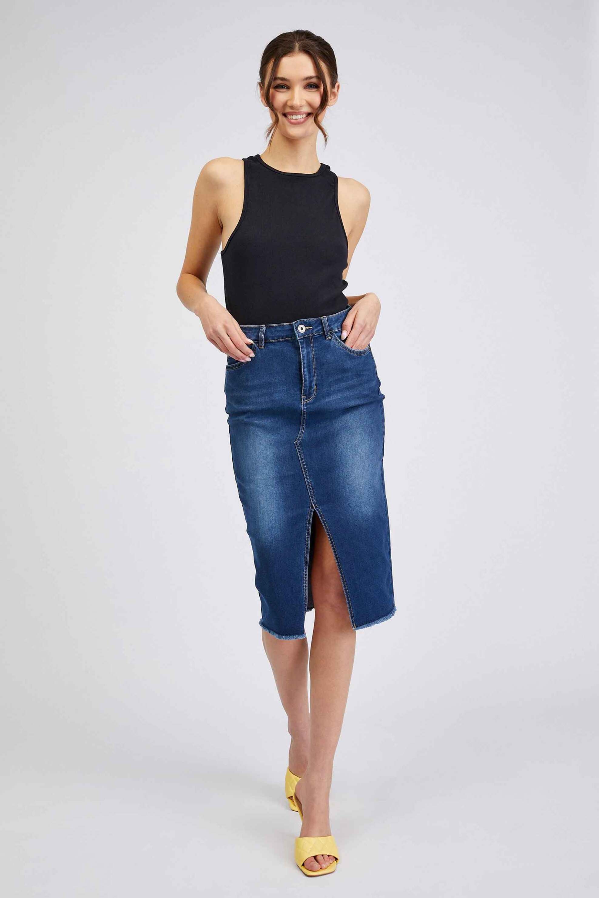 ORSAY Orsay γυναικεία denim midi φούστα με washed effect και άνοιγμα στο κάτω μέρος - 710319-548000 Denim Blue Σκούρο 2025
