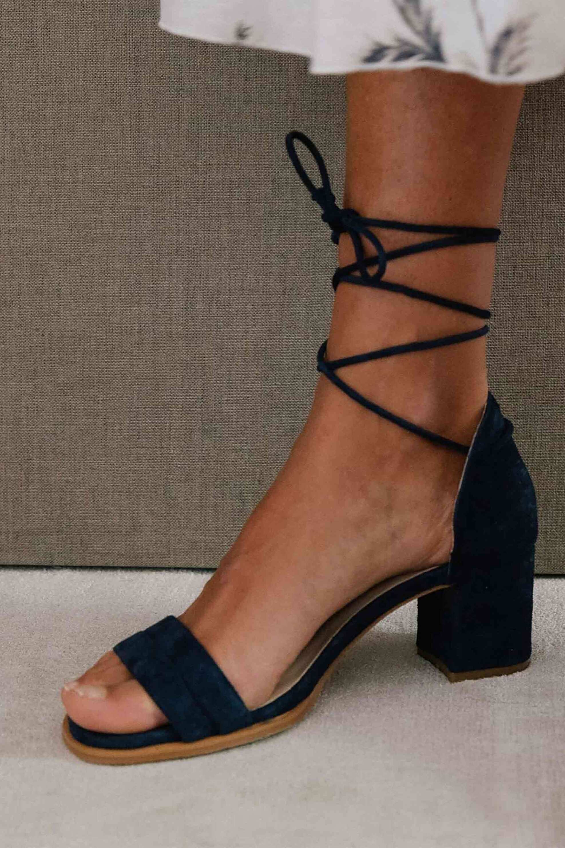 ALOHAS Alohas γυνακεία suede πέδιλα με χοντρό τακούνι "Dakota" - MUWBF2-17 Μπλε Σκούρο - 2