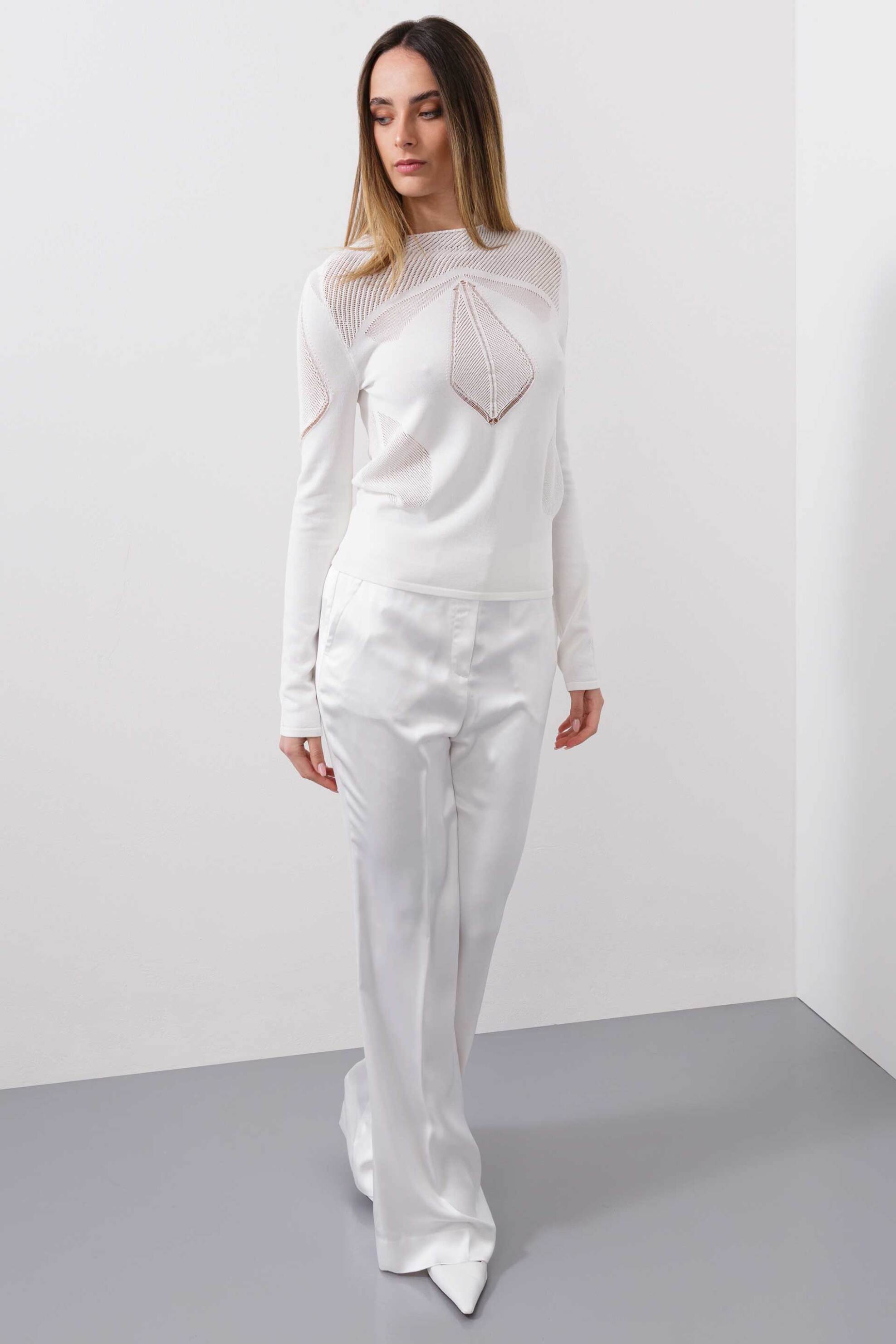 BCBGMAXAZRIA BCBGMAXAZRIA γυναικεία πλεκτή μπλούζα με διάτρητο σχέδιο - 23SKT118KN02 Λευκό - 3