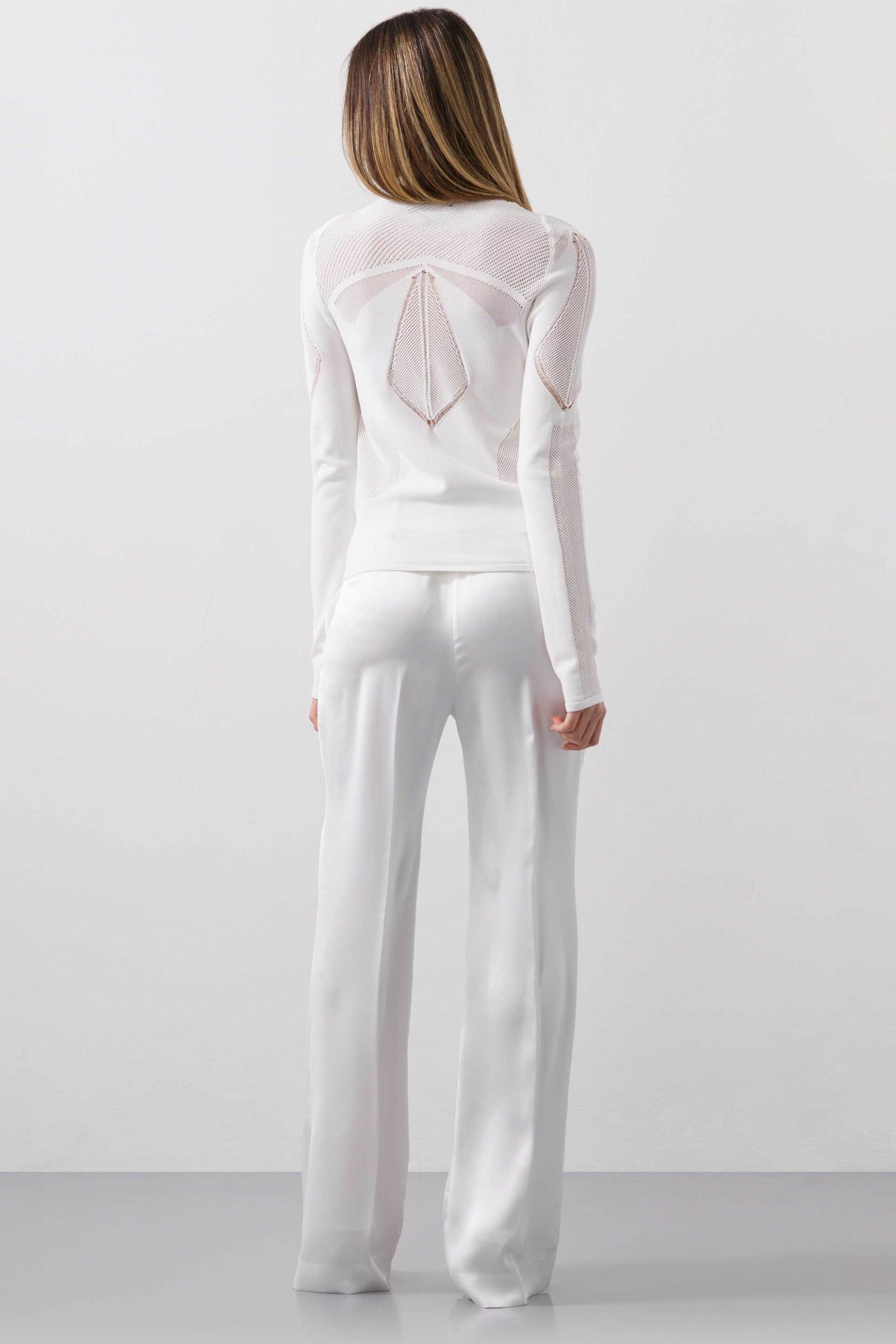 Bcbgmaxazria Γυναικεία Πλεκτή Μπλούζα με Διάτρητο Σχέδιο - 23Skt118Kn02 Λευκό