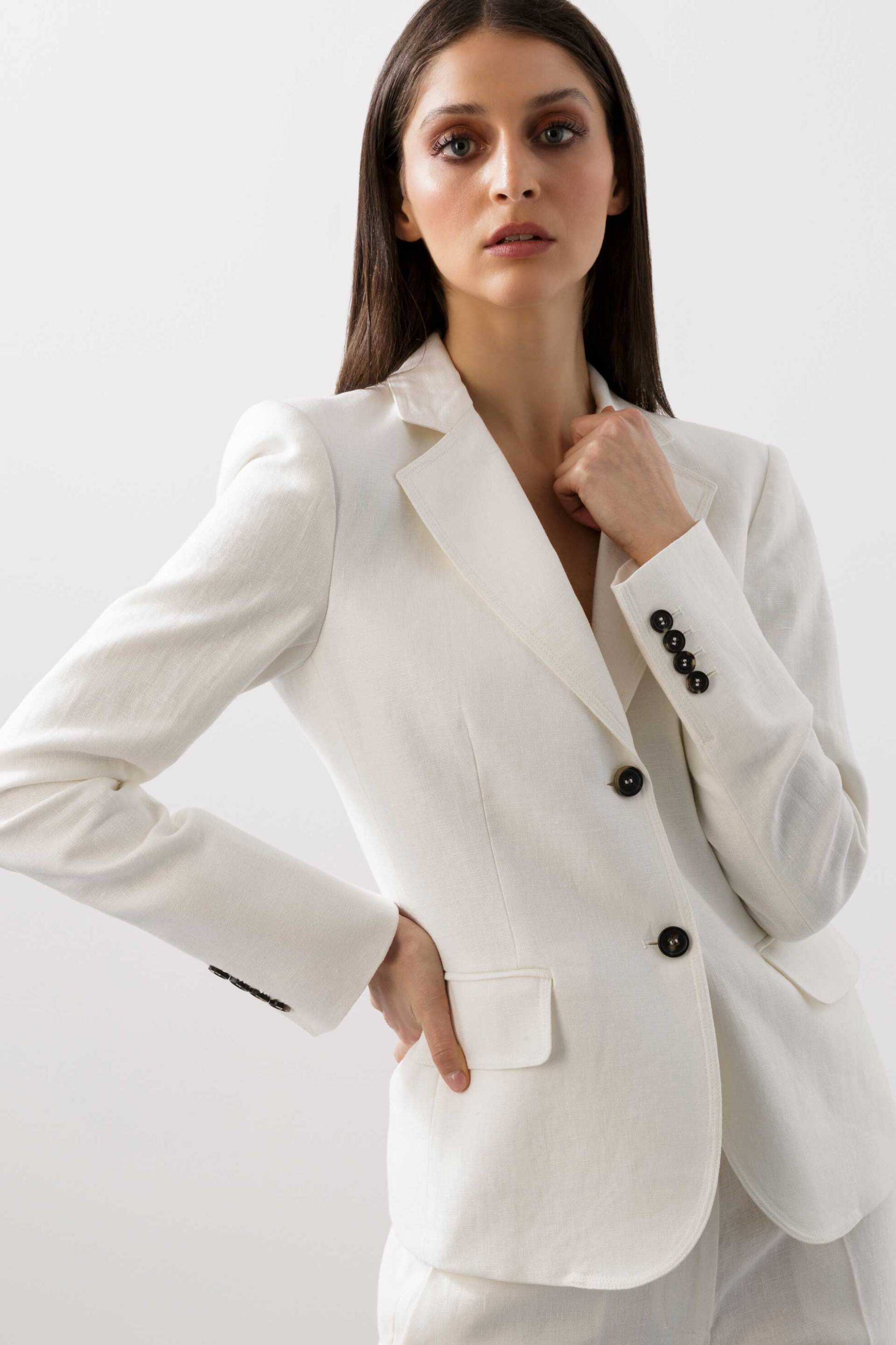 BCBGMAXAZRIA γυναικείο λινό σακάκι μεσάτο - 23SRJ205LI03 Λευκό φωτογραφία