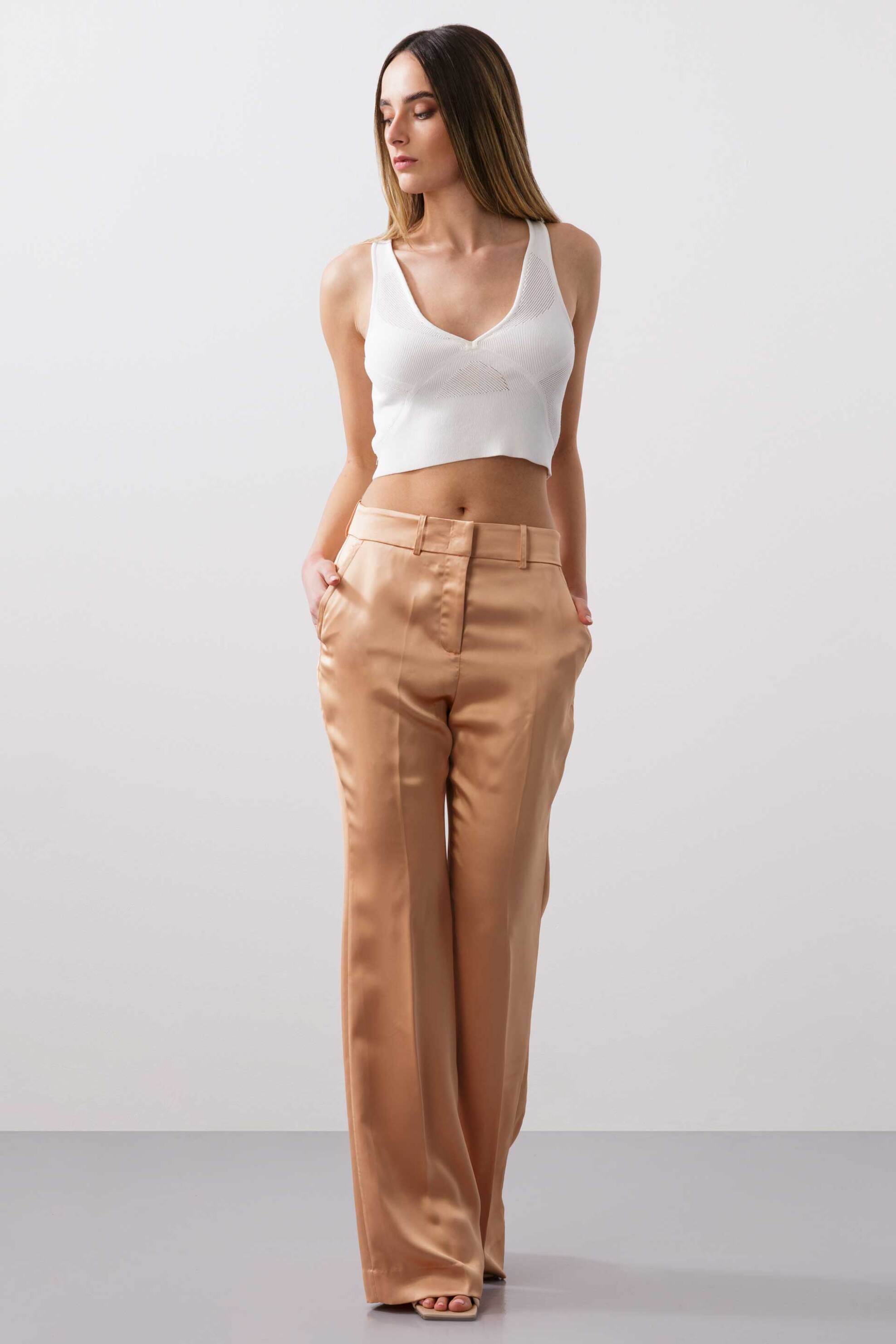 BCBGMAXAZRIA BCBGMAXAZRIA γυναικείο σατέν παντελόνι flare - 23SRP101VI06 Σομόν