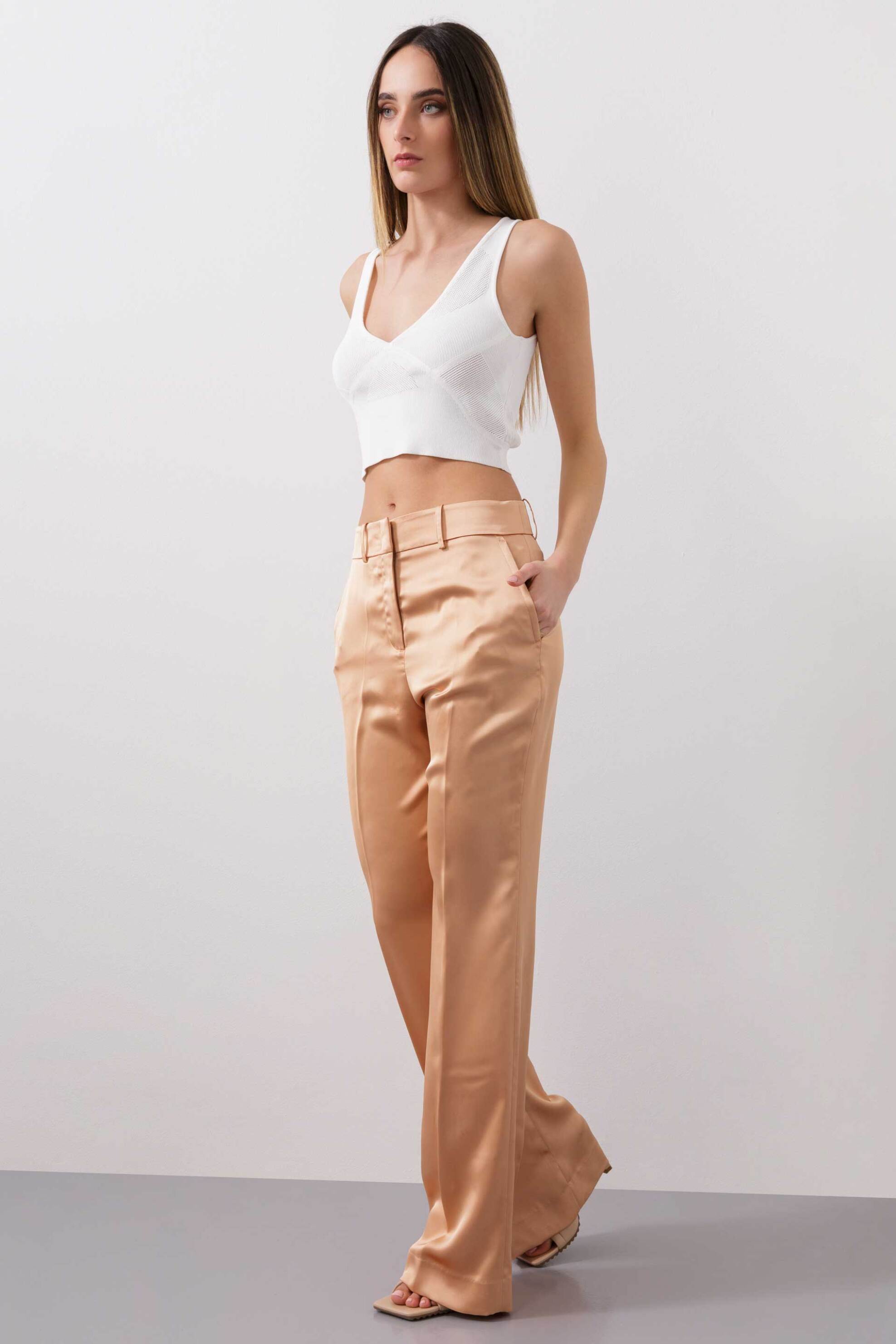 BCBGMAXAZRIA BCBGMAXAZRIA γυναικείο σατέν παντελόνι flare - 23SRP101VI06 Σομόν - 3