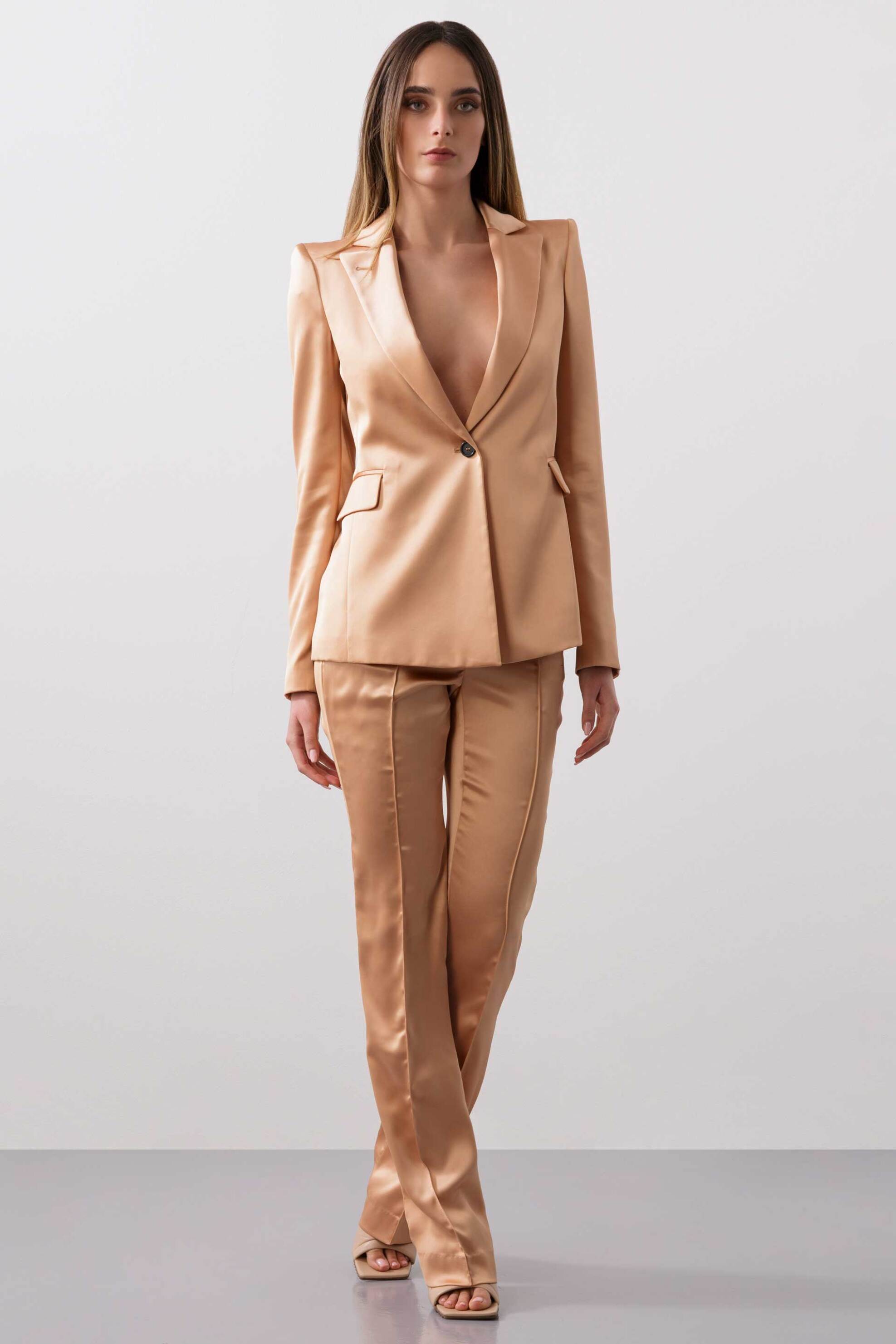  BCBGMAXAZRIA γυναικείο κλασσικό σατέν σακάκι με βάτες - 23SRJ050VI06 Σομόν 2025