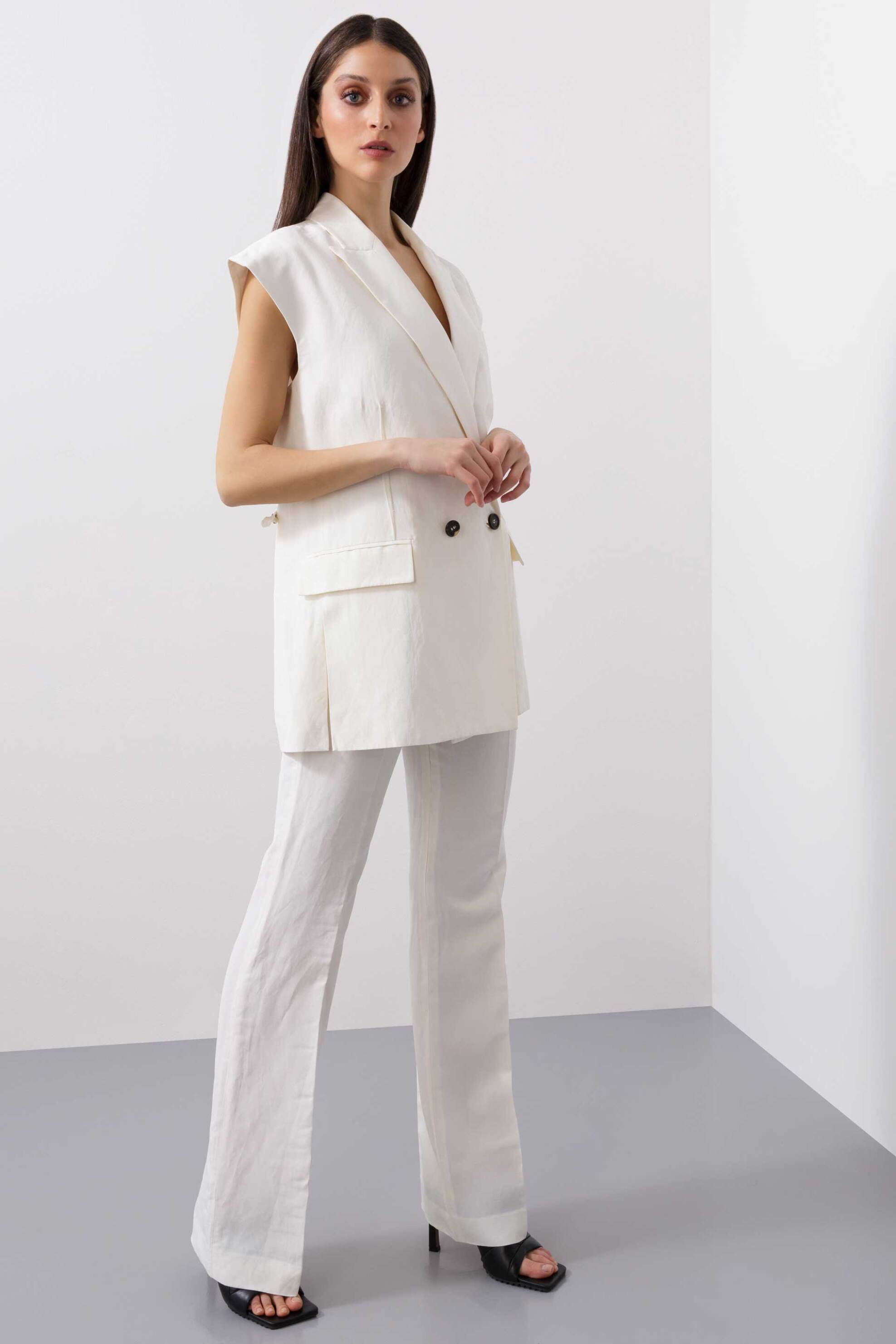 BCBGMAXAZRIA BCBGMAXAZRIA γυναικείο γιλέκο σακάκι με λεπτομέρεια στη πλάτη - 23SRJ192LI02 Λευκό - 3