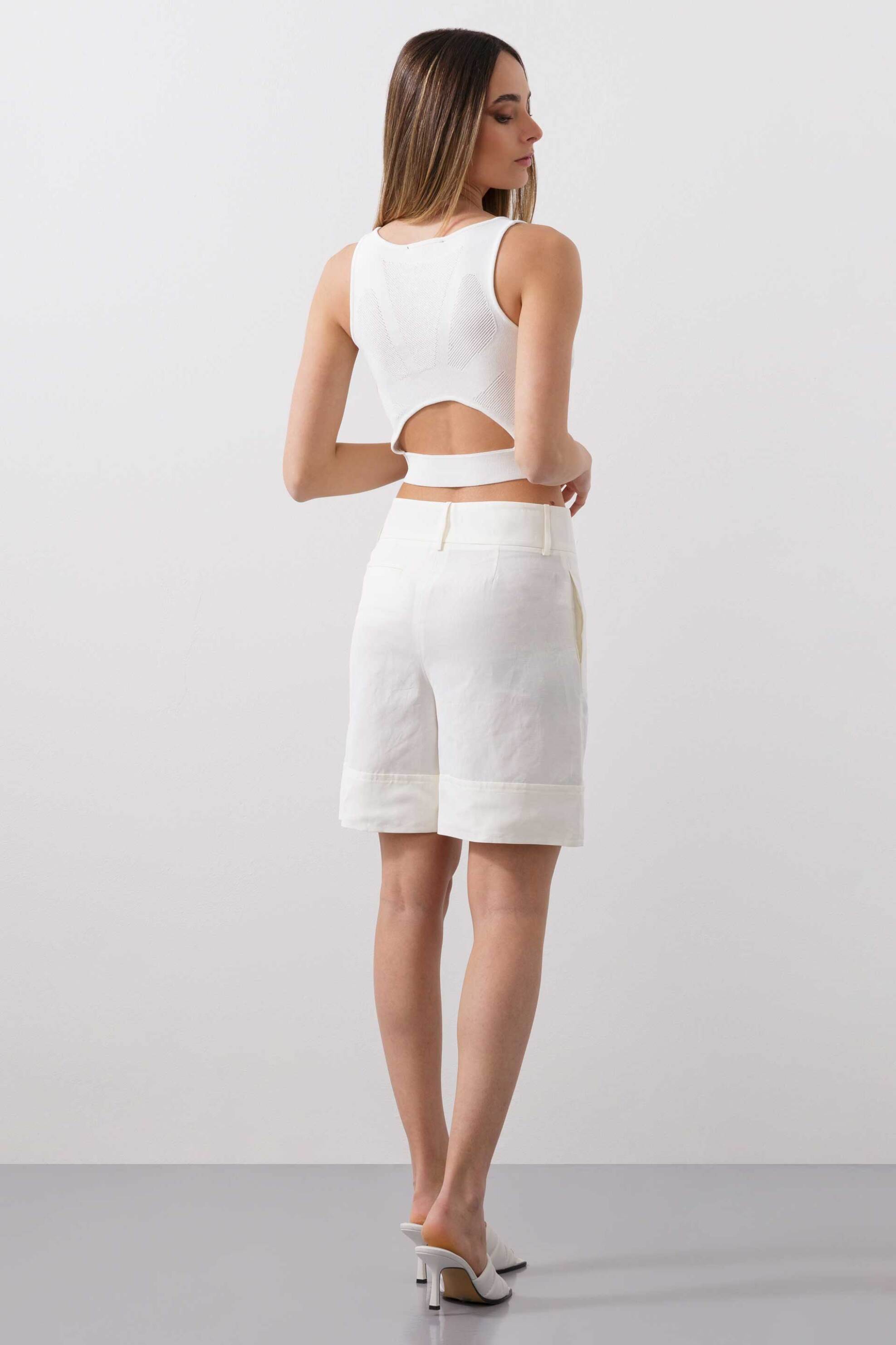 BCBGMAXAZRIA BCBGMAXAZRIA γυναικεία βερμούδα με λινό - 23SRP212LI02 Λευκό - 3