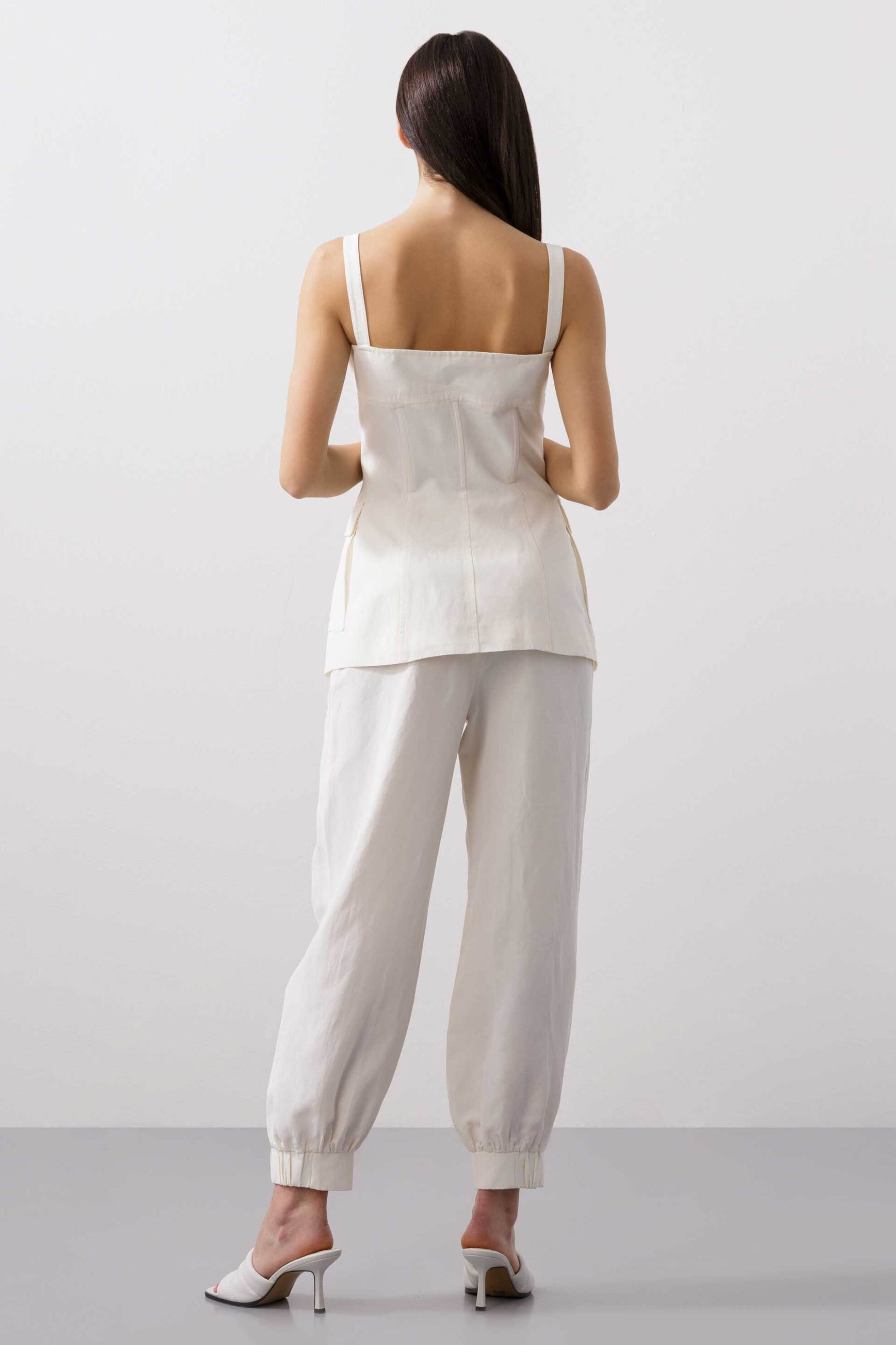 Bcbgmaxazria Γυναικείο Τοπ με Τσέπες Και Τιράντες - 23Srt201Li02 Λευκό