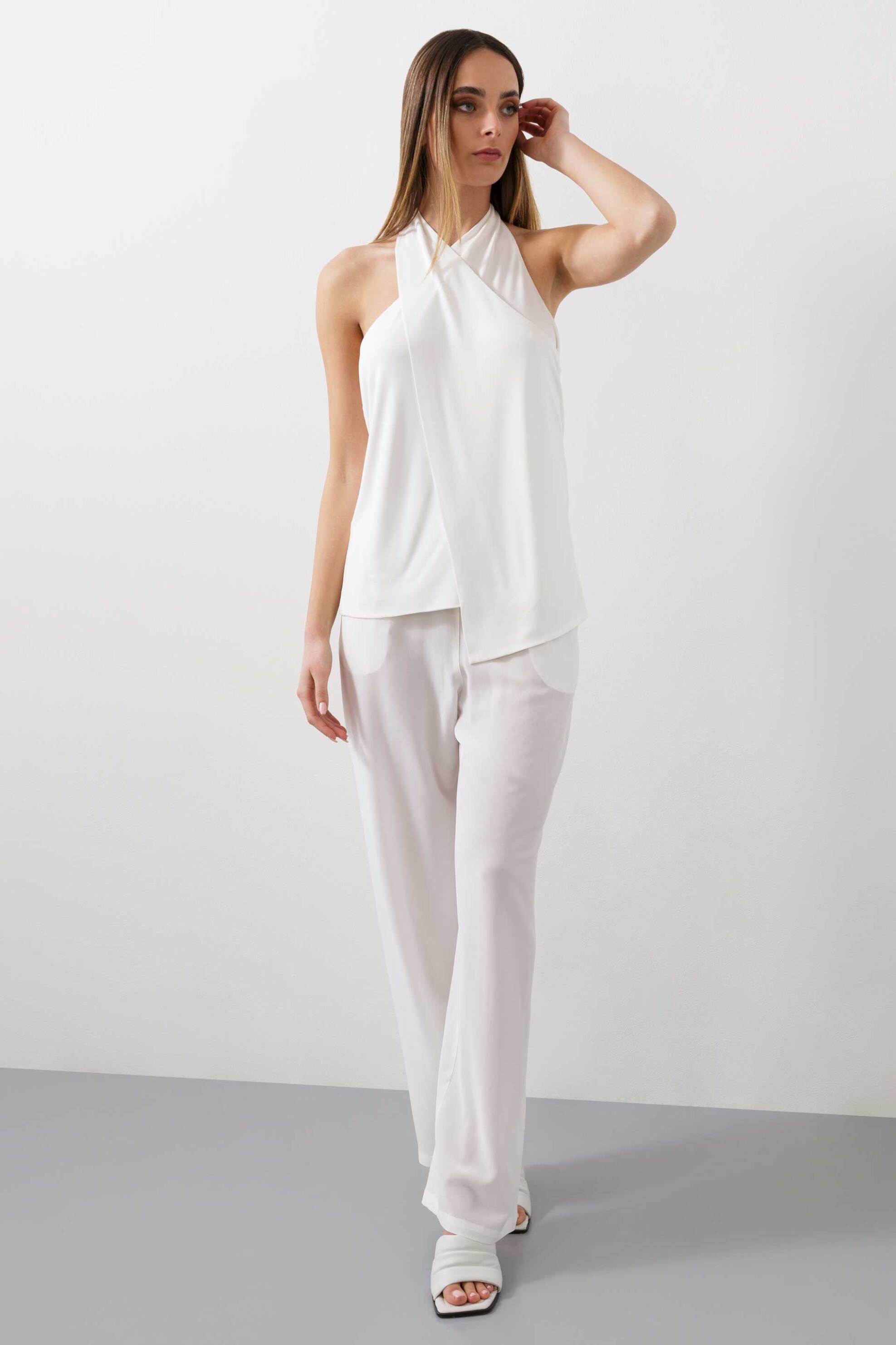 BCBGMAXAZRIA BCBGMAXAZRIA γυναικείο τοπ με ντραπέ ανοιχτή πλάτη - 23SRT238VI02 Λευκό