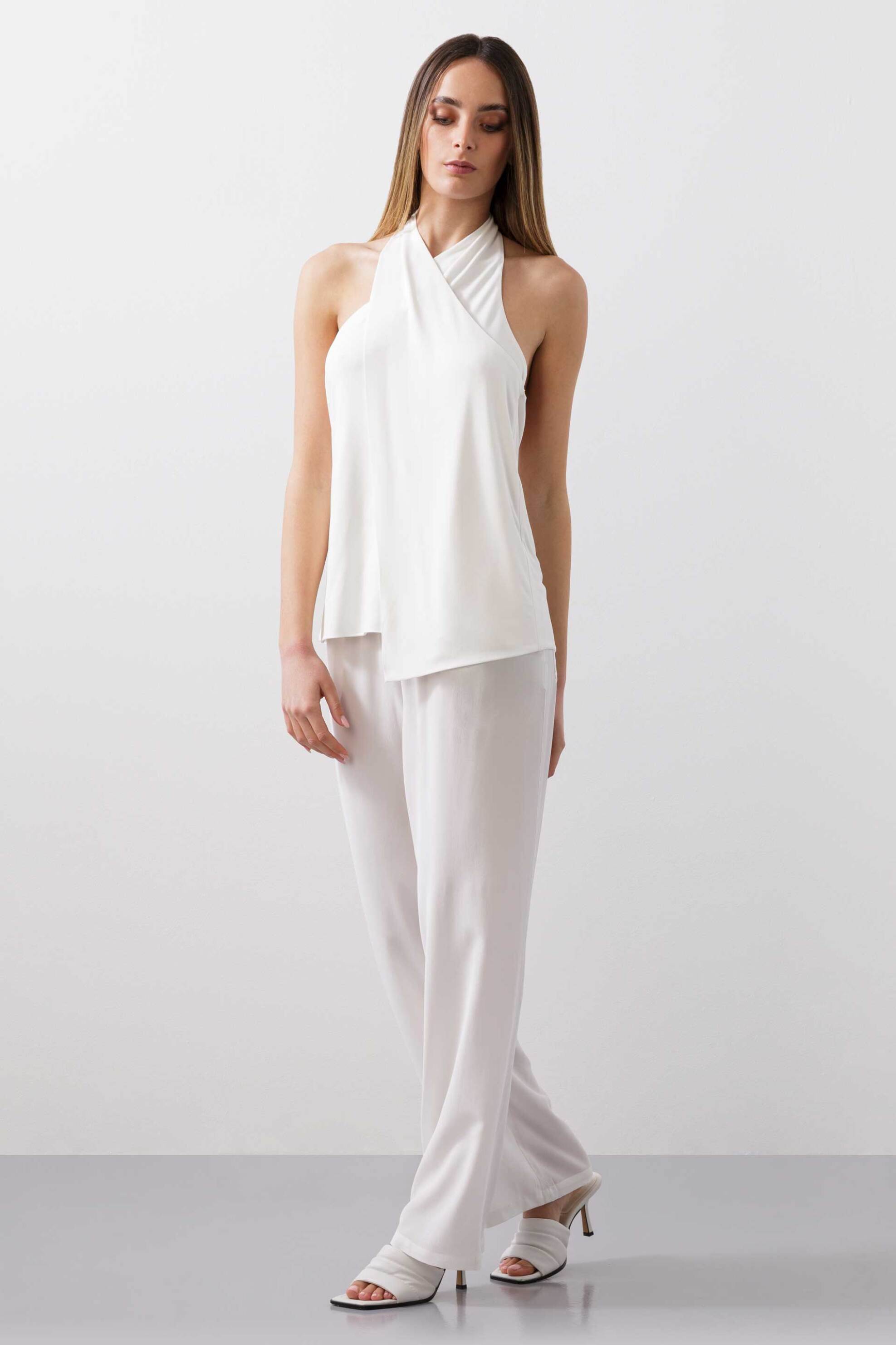 BCBGMAXAZRIA BCBGMAXAZRIA γυναικείο τοπ με ντραπέ ανοιχτή πλάτη - 23SRT238VI02 Λευκό - 3