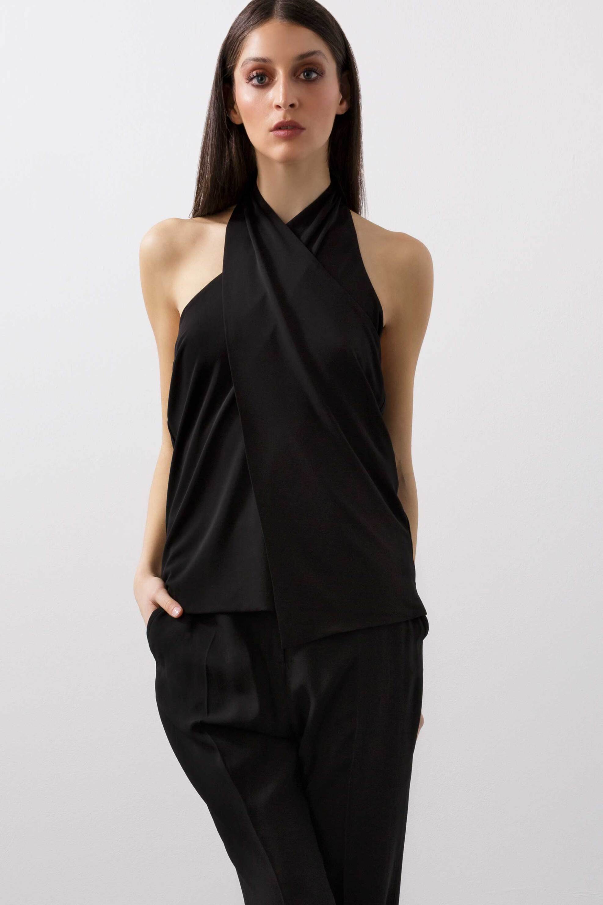 BCBGMAXAZRIA γυναικείο τοπ με ντραπέ ανοιχτή πλάτη - 23SRT238VI02 Μαύρο φωτογραφία