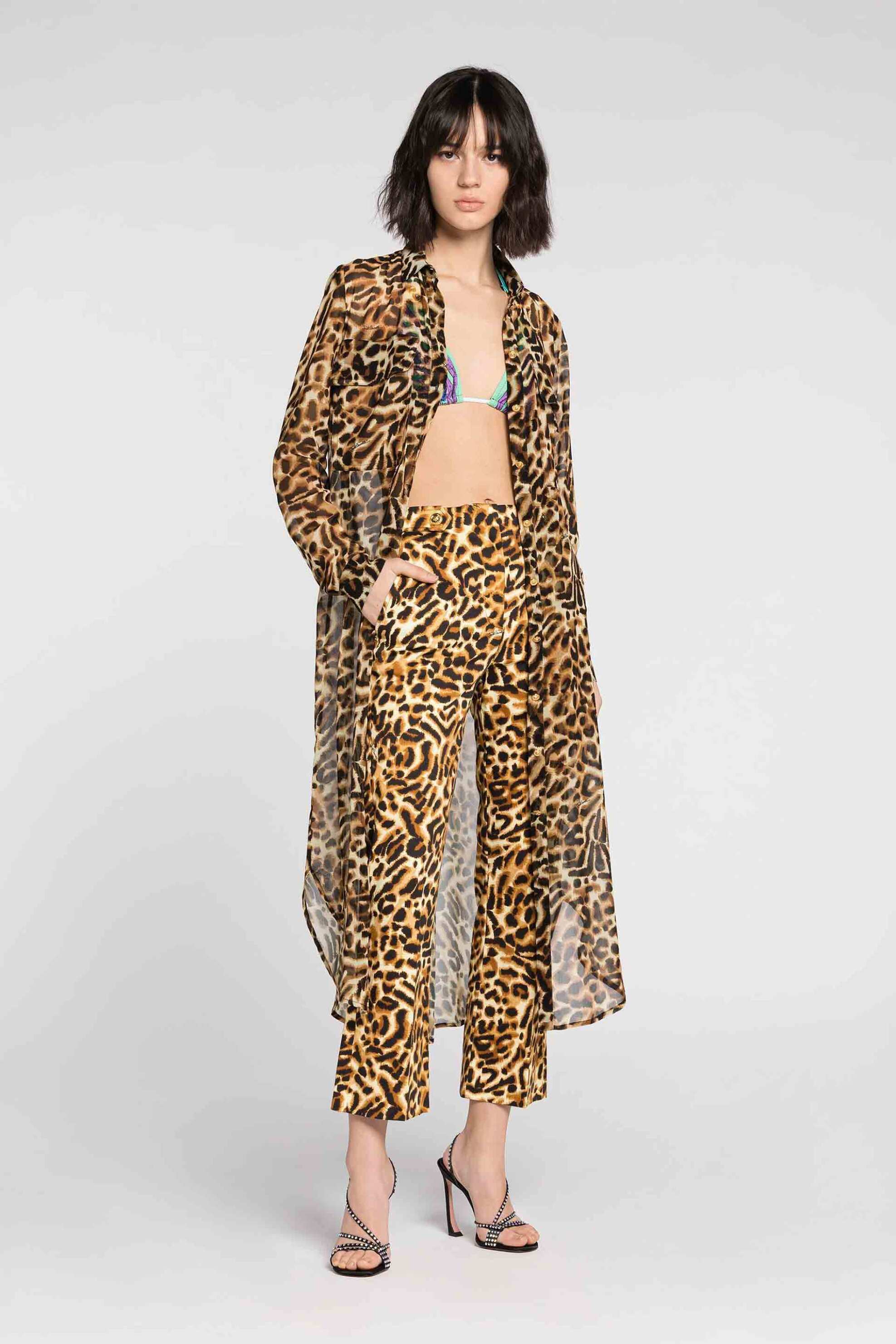 JUST CAVALLI Just Cavalli γυναικείο crop παντελόνι με all-over animal print - 74PBA119NS255 Καφέ