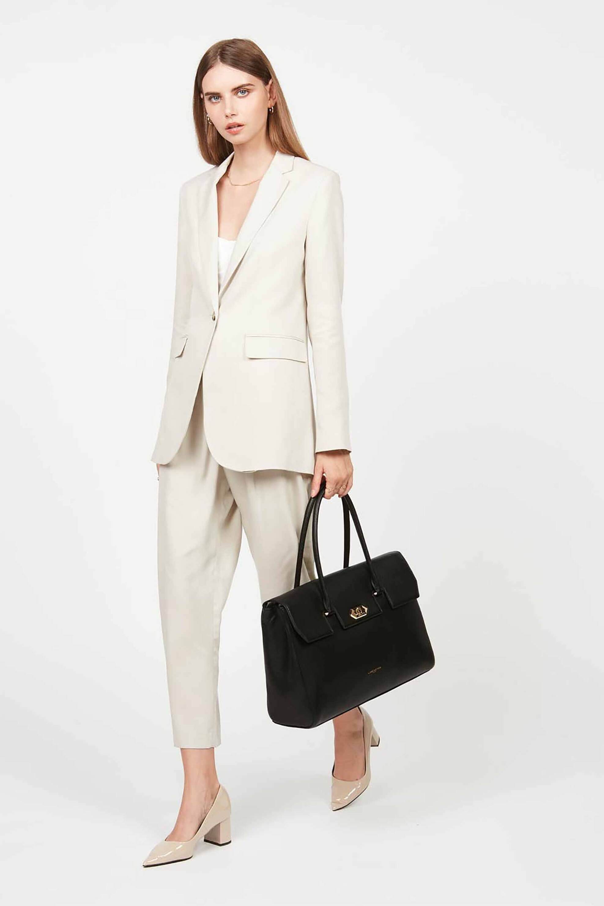 Lancaster γυναικεία δερμάτινη τσάντα ώμου με logo print "Foulonne Milano XL" - 547-57 Μαύρο φωτογραφία