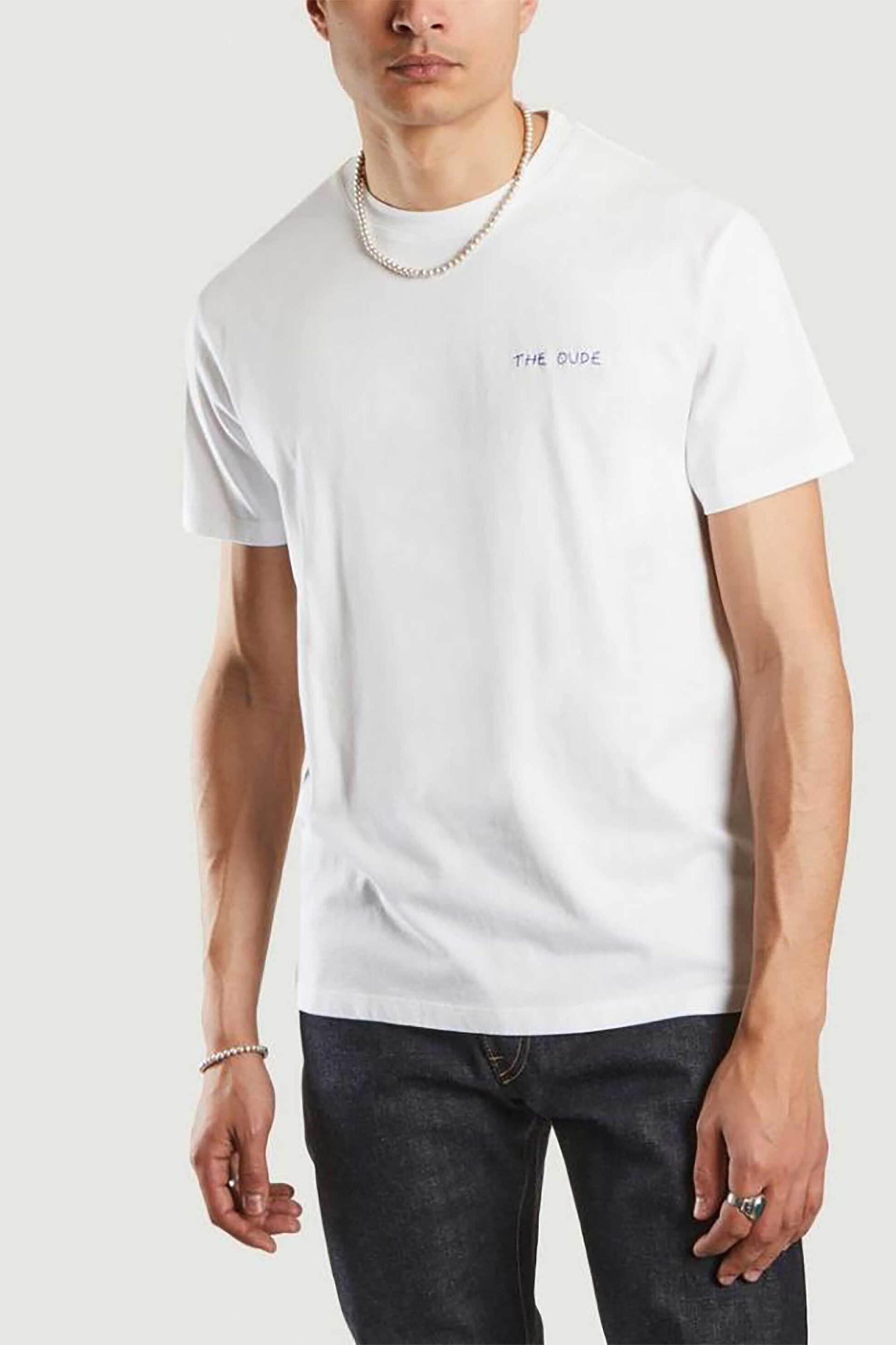 Maison Labiche unisex βαμβακερό T-shirt μονόχρωμο με κεντημένο lettering "The Dude" - PMPOPINDUDE Λευκό φωτογραφία