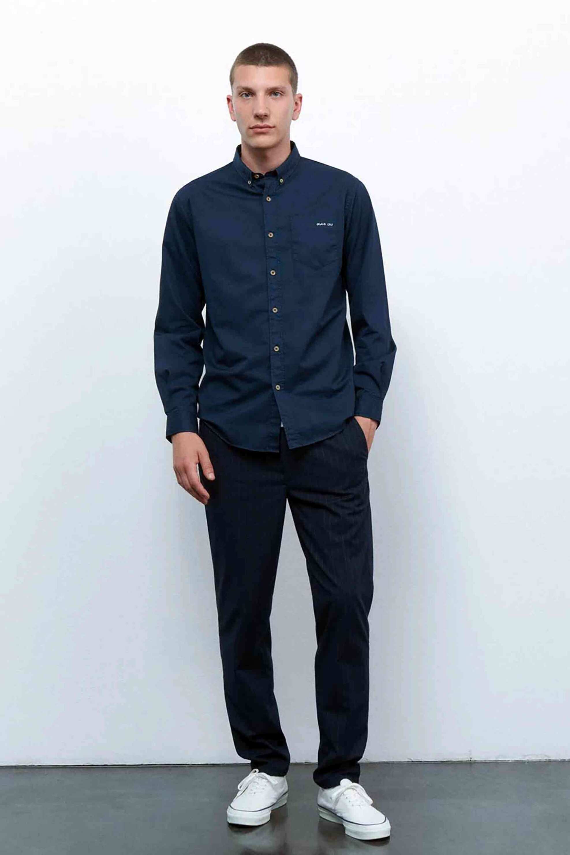 Maison Labiche ανδρικό παντελόνι casual με ελαστική μέση και ριγέ σχέδιο "Arcade" - RMARCADEDNWNB Σκούρο Μπλε