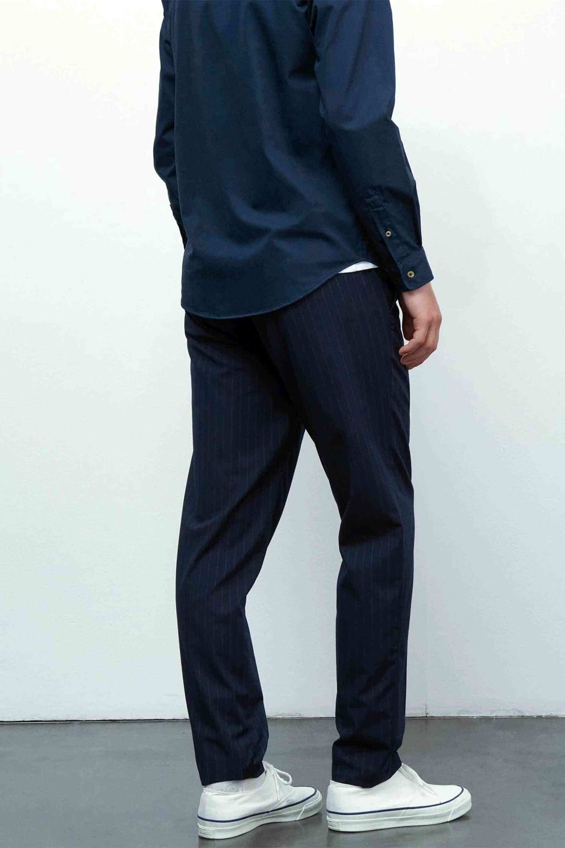 Maison Labiche ανδρικό παντελόνι casual με ελαστική μέση και ριγέ σχέδιο "Arcade" - RMARCADEDNWNB Σκούρο Μπλε φωτογραφία