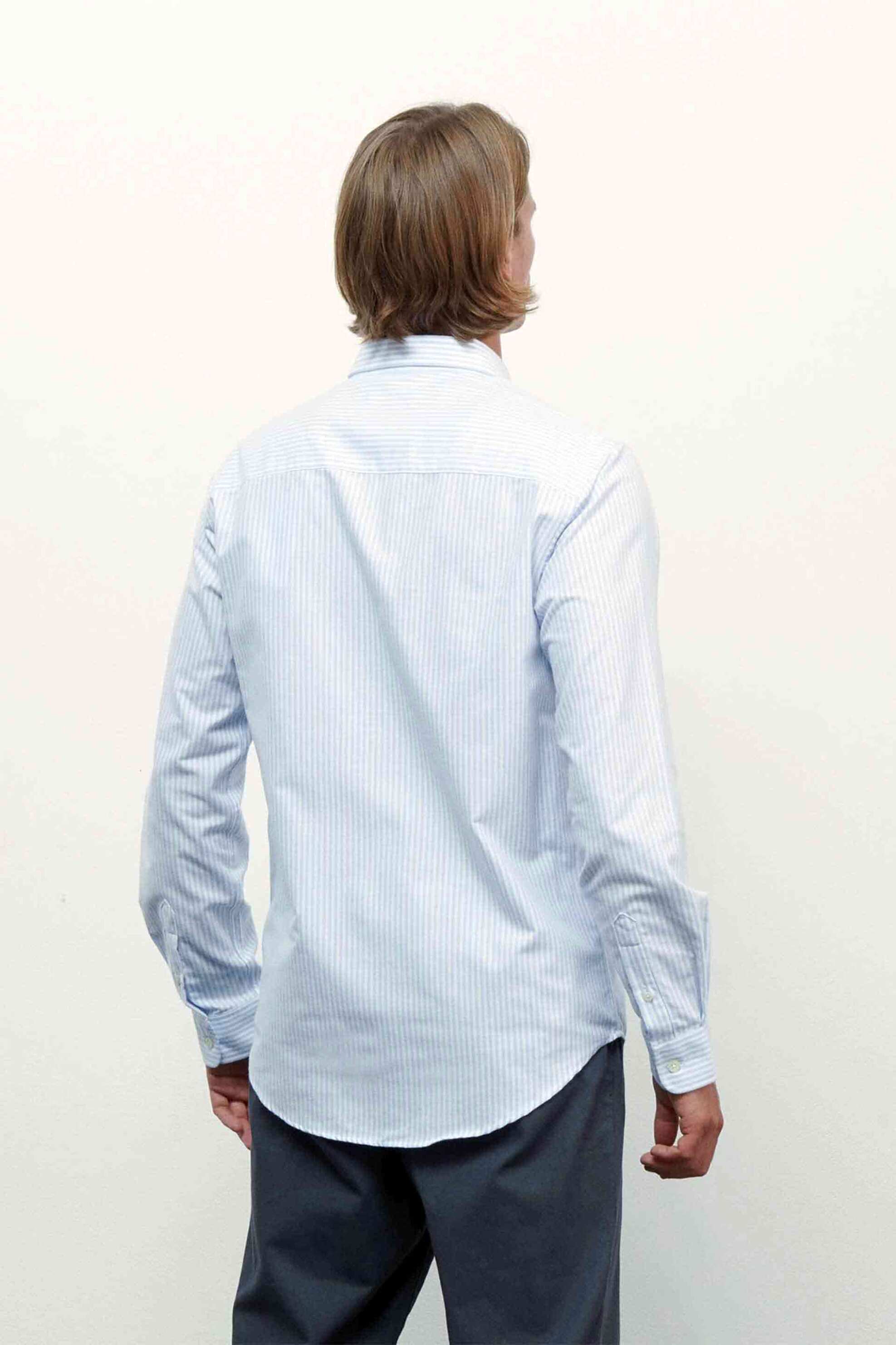 Maison Labiche Ανδρικό Βαμβακερό Πουκάμισο με Ριγέ Σχέδιο Και Κεντημένο Lettering Good Vibes Bonne Graine - Rmbonnegrgood Γαλάζιο