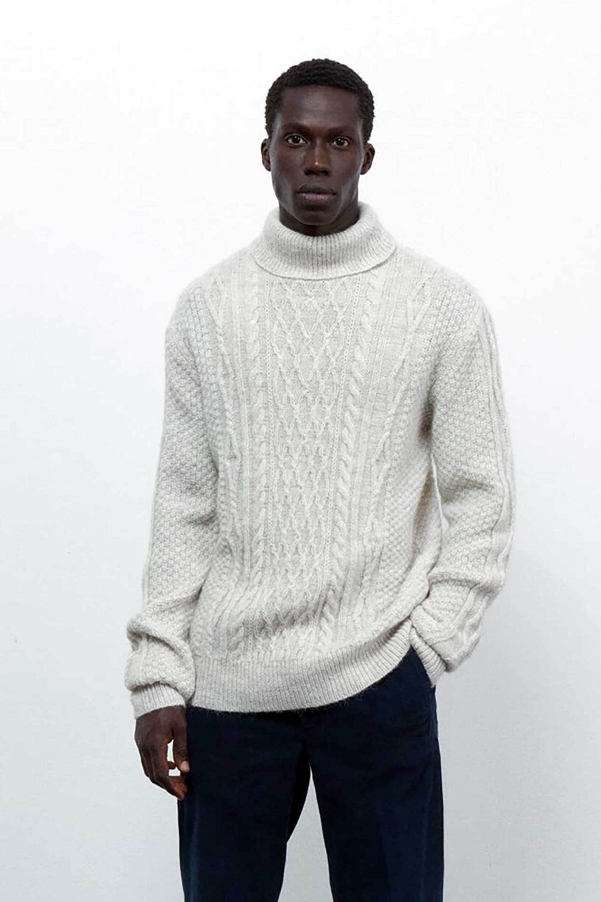 Maison Labiche ανδρικό πλεκτό με ανάγλυφο σχέδιο "Fizbin Torsade" - RMFISZBINOWNB Μπεζ