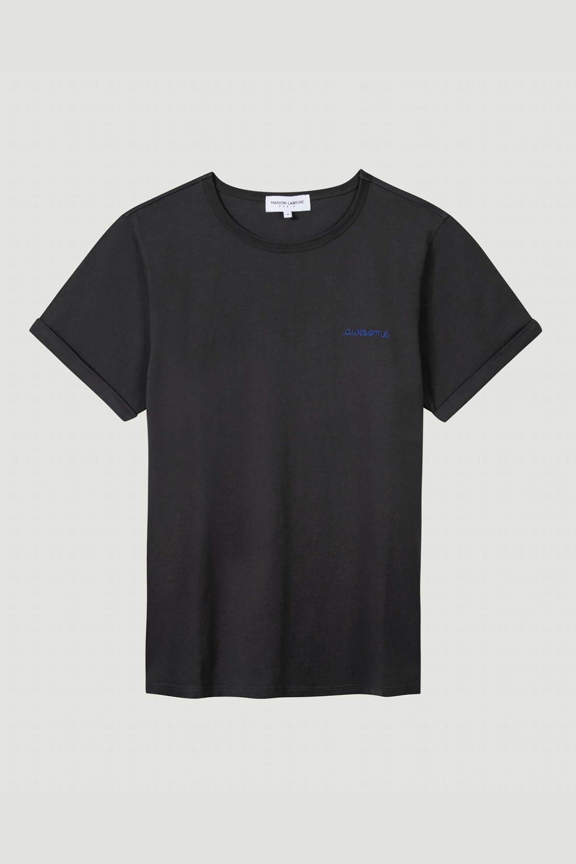 Maison Labiche ανδρικό βαμβακερό T-shirt μονόχρωμο με κεντημένο lettering "Awesome Poitou" - RMPOITOUAWESO Ανθρακί