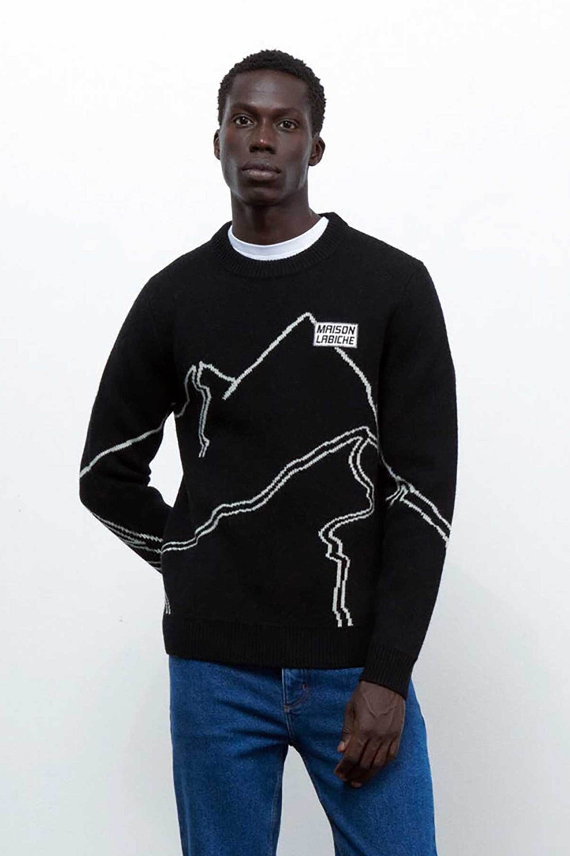 Maison Labiche ανδρική μάλλινη μπλούζα με σχέδιο στην πλέξη "Mountain Pronteau" - RMPRONTEAUMON Μαύρο